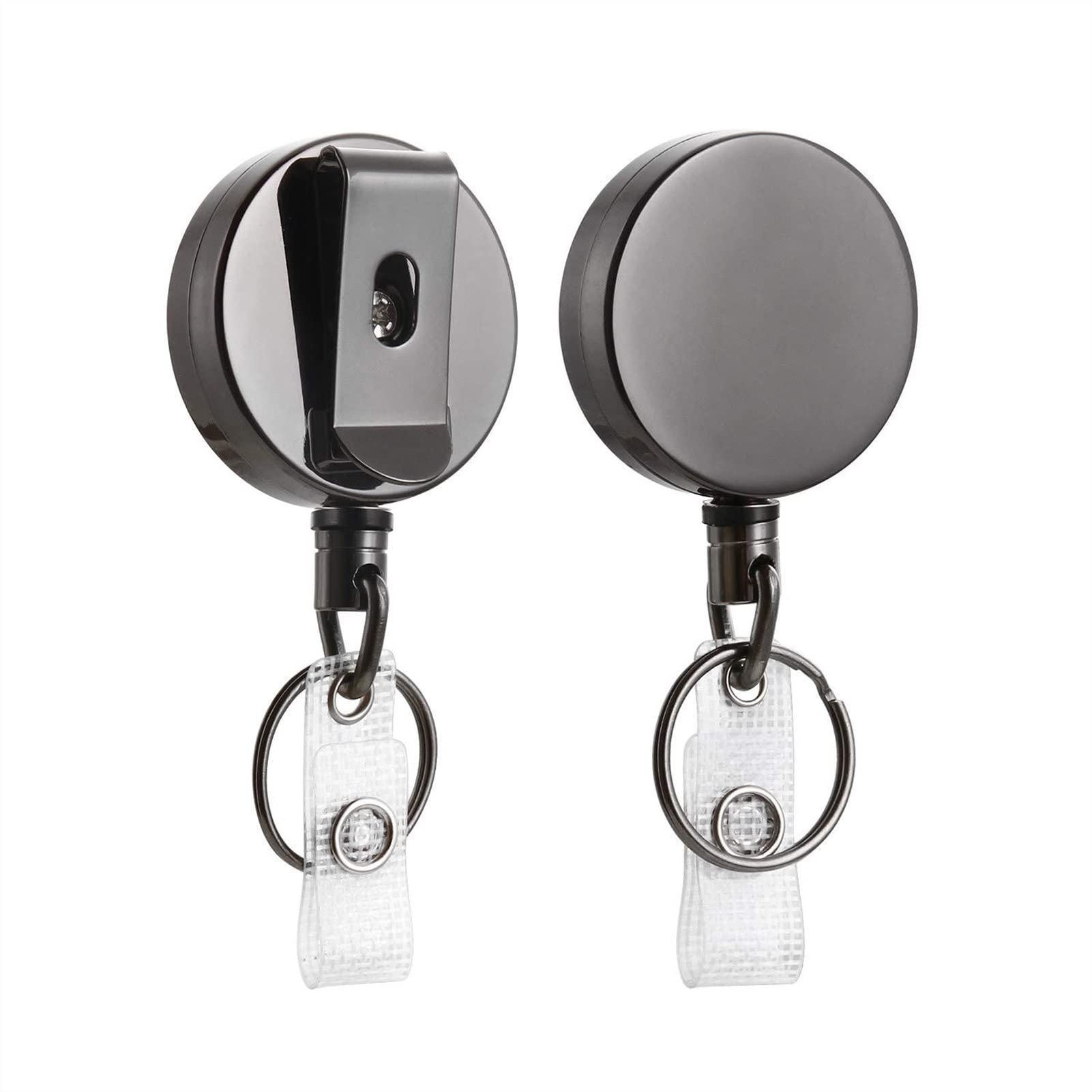 ALOMIN 2-Pack Retractable ID Badge Holder with Belt Clip - Black Keychain Lanyard for Work, School & Events - Name Tag Card Reel for Security, Office & Conventions