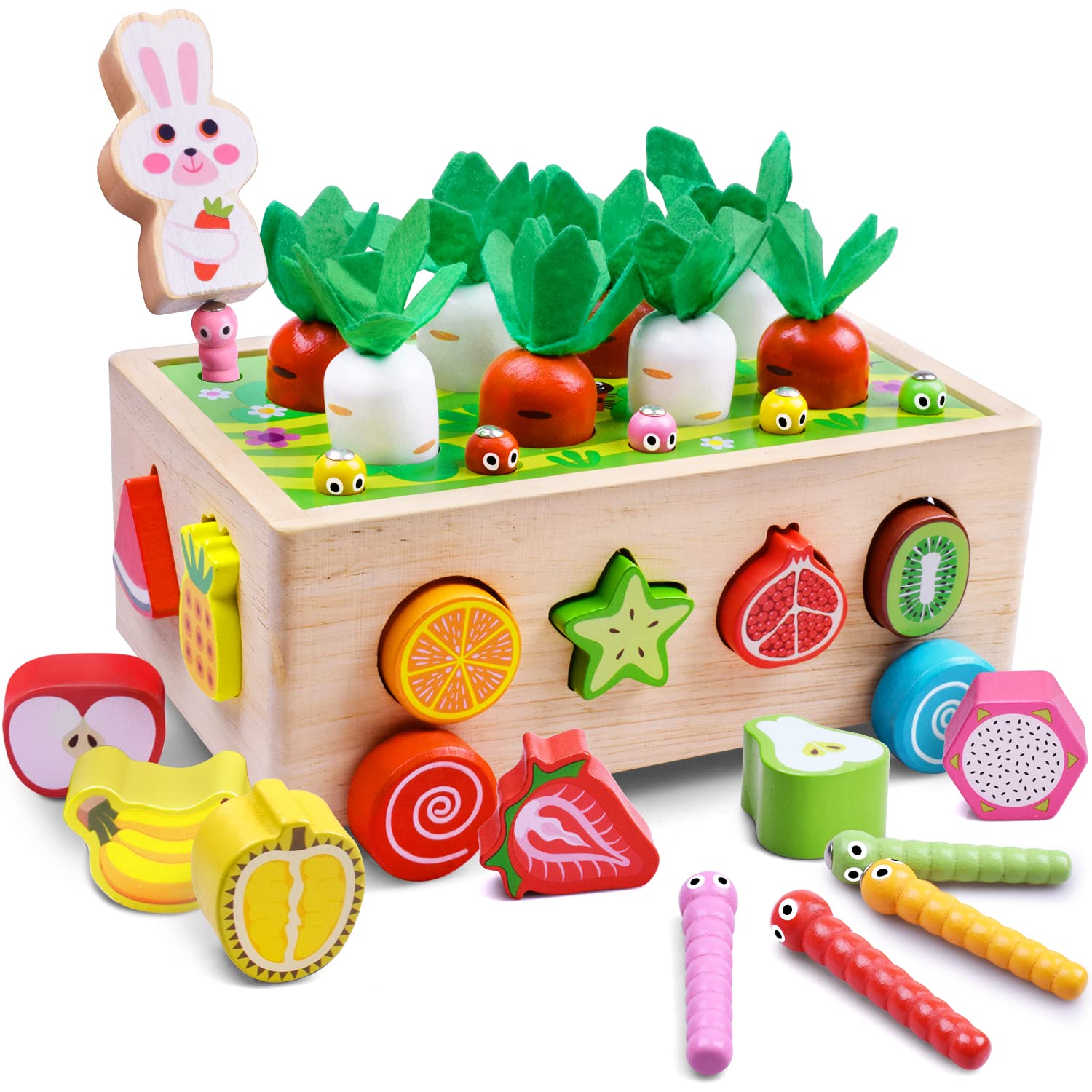 Montessori Wooden Toy Car for Toddlers 2-4 Years Old - Multifunctional Orchard Shape Sorter & Educational Learning Toy for Boys and Girls | Fine Motor Skills Development | Perfect Preschool Gift for Birthday & Christmas Playtime