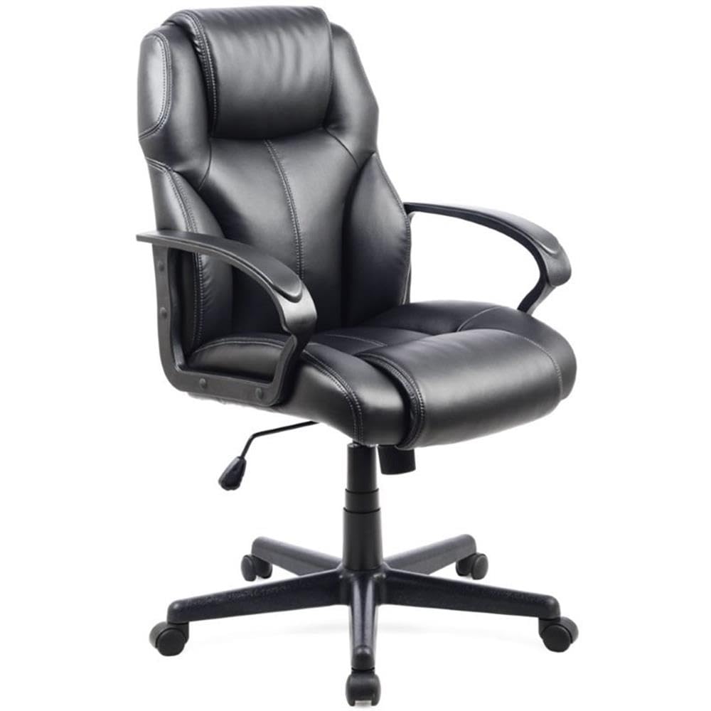 Atlin Designs Adjustable Height Black Polyurethane Managerial Office Chair - Ergonomic Executive Desk Chair for Home Office & Corporate Workspaces
