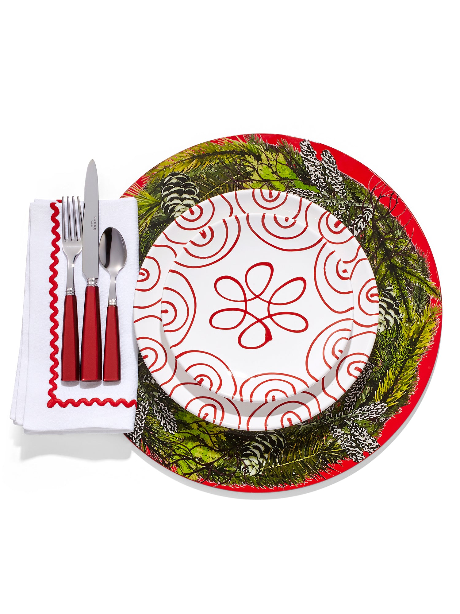 Elegant Red Swirl Ceramic Dinner Plates - Set of 4 for Formal Dining, Holiday Parties & Home Decor | Durable & Stylish Tableware