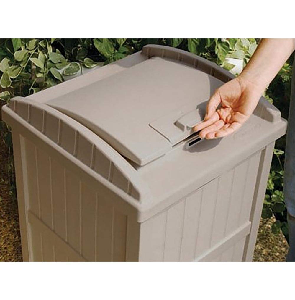 Suncast 33 Gallon Outdoor Trash Hideaway - Durable Resin Garbage Bin with Lid, Taupe (6 Pack) - Perfect for Patio, Backyard, and Garage Waste Storage