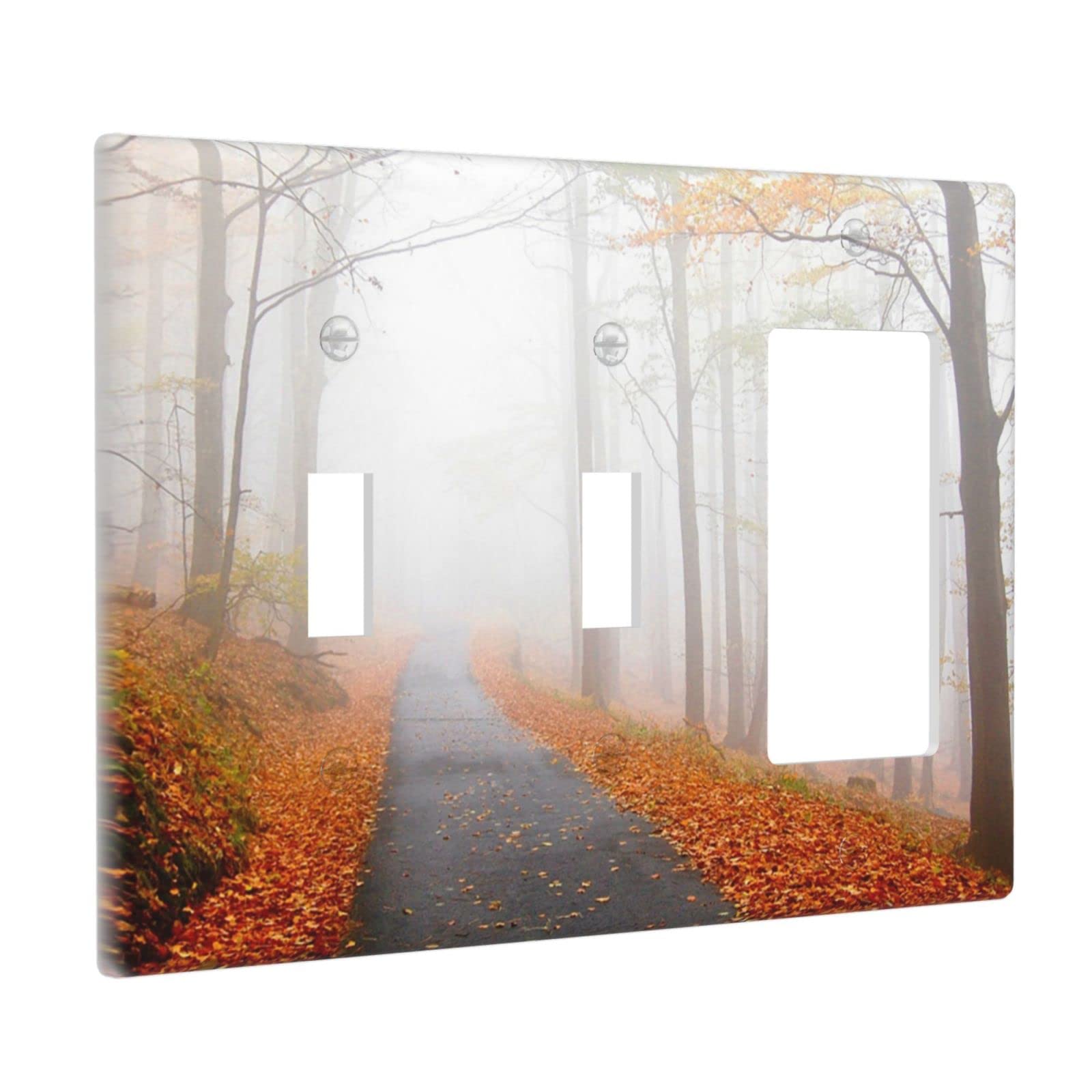 Foggy Autumn Forest 3-Gang Light Switch Cover Plate - Double Toggle 1 Rocker Wall Plate (4.49