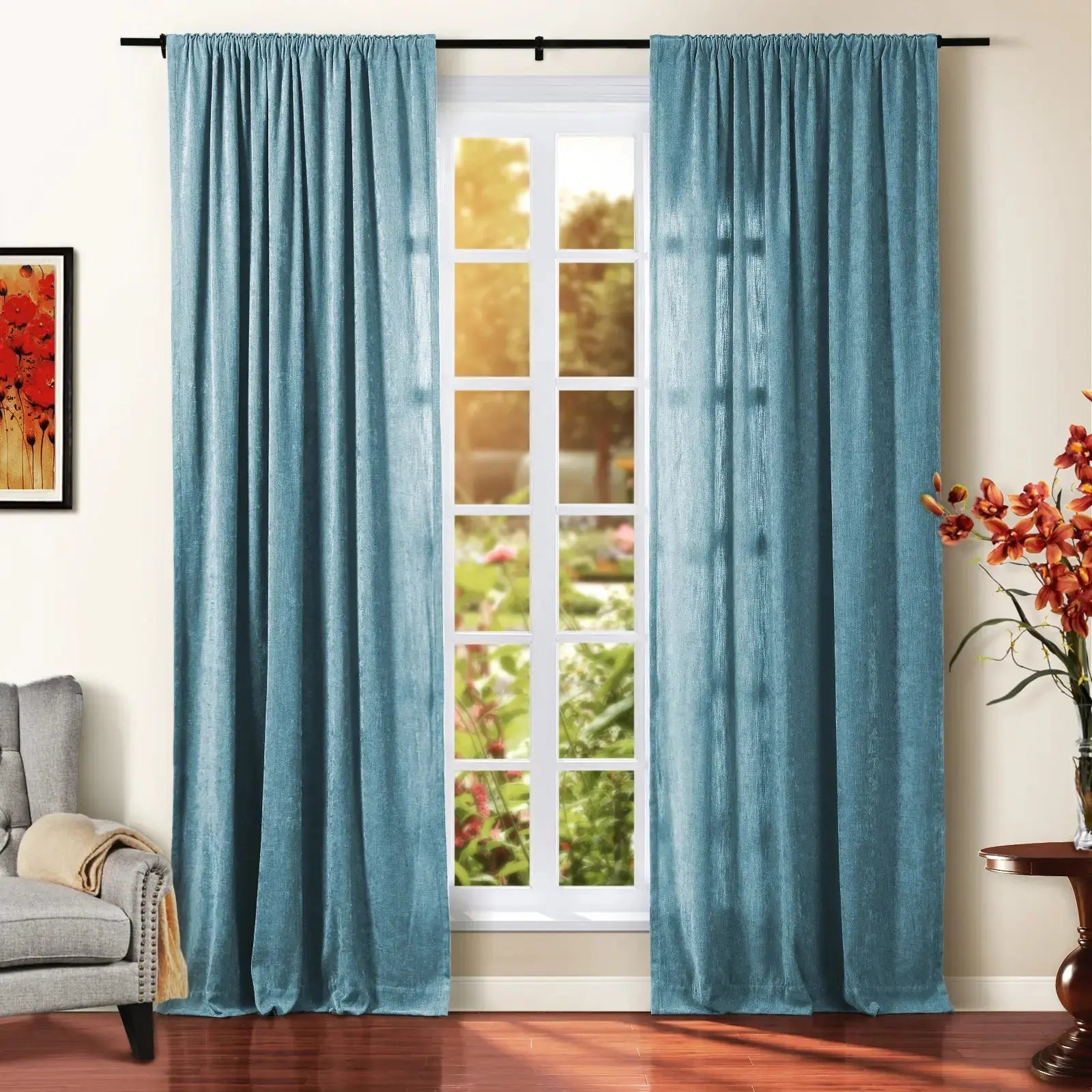 Tino Heavyweight Chenille Blackout Curtains - Soft Thermal Insulated Drapes for Living Room & Bedroom - Noise Reducing & Light Blocking Window Treatments