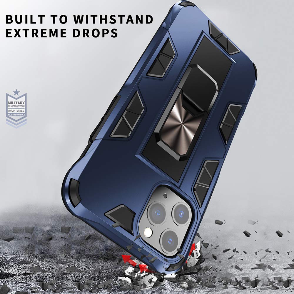 Military Shockproof iPhone 11 Pro Case with Kickstand & Magnetic Mount - Rose Gold for Outdoor & Car Use