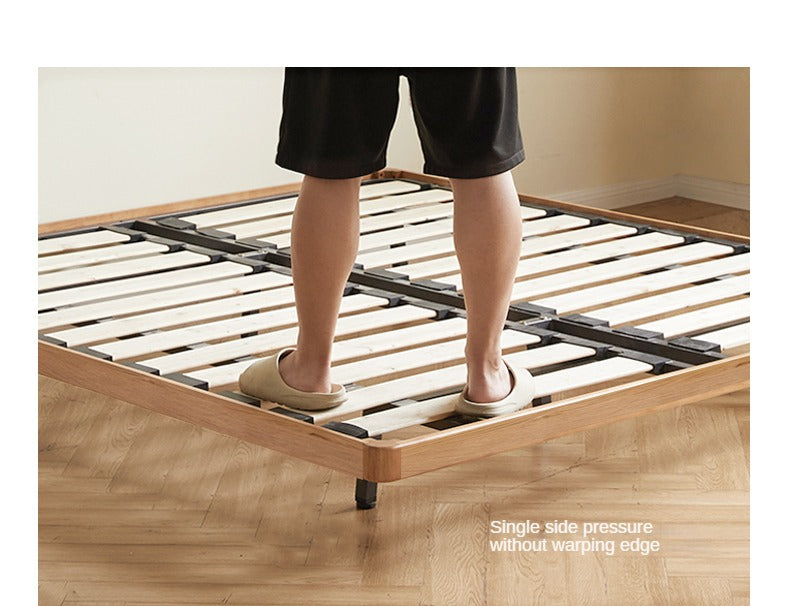 Solid Oak Wood Platform Bed - Headboard Free Modern Design with Night Light - Perfect for Bedroom, Guest Room & Small Spaces