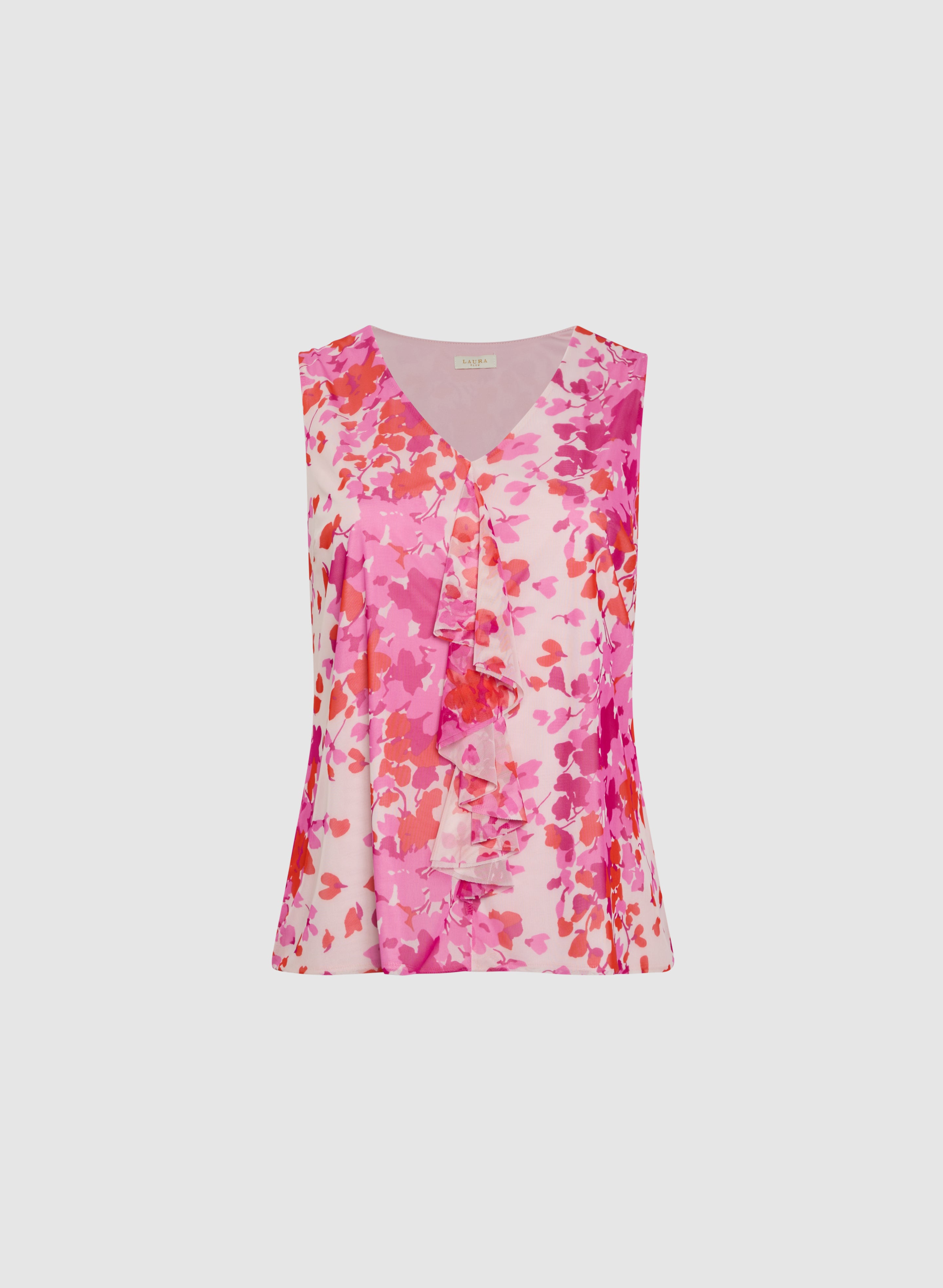 Floral Flounce Front Top Women's Blouse - Elegant Ruffled V-Neck Tunic for Spring & Summer Outfits | Perfect for Office, Date Night & Casual Wear