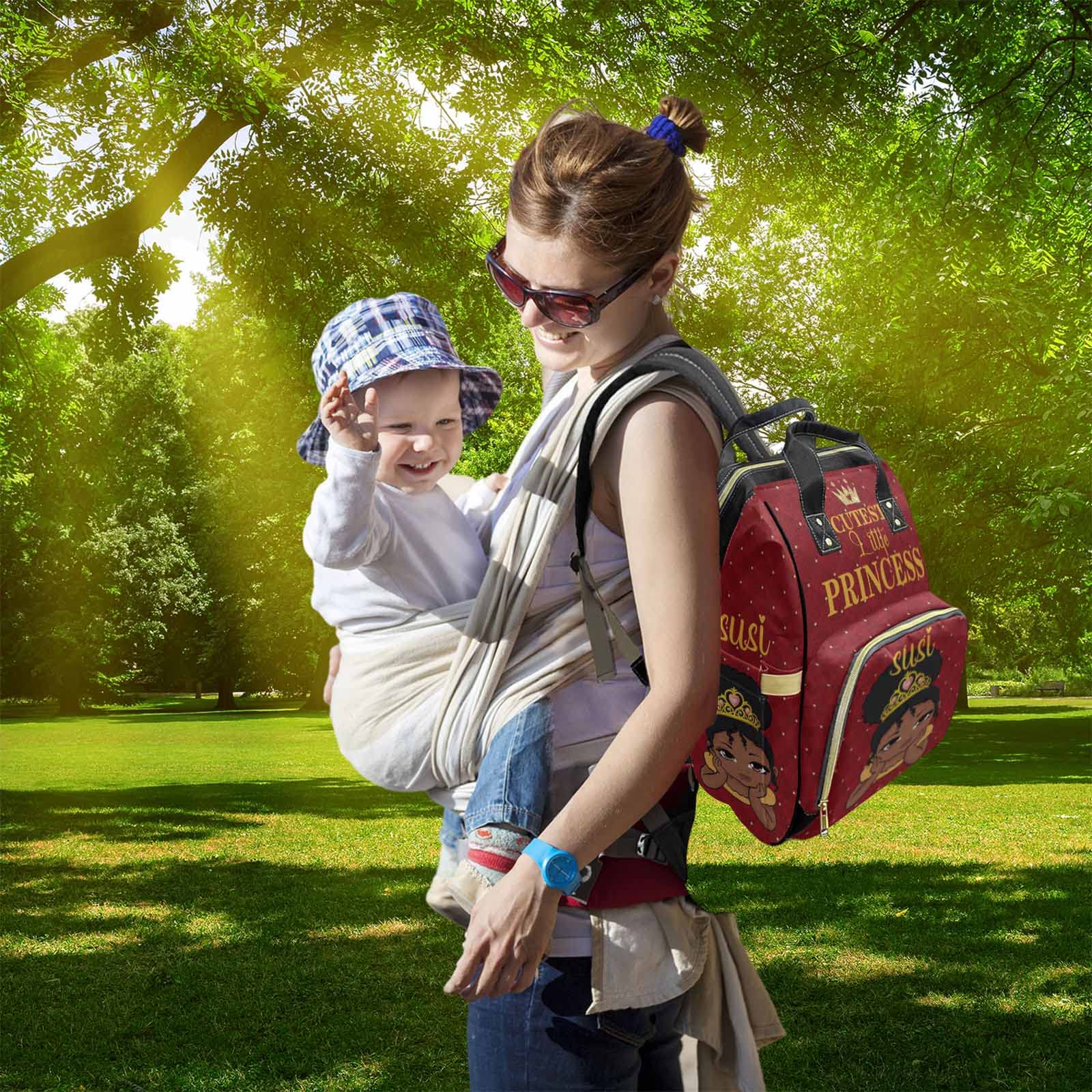 **Personalized Diaper Backpack for Baby Boys & Girls – Custom Name Monogrammed Crown Princess Design, Large Waterproof Nappy Organizer – Red Travel Daypack for Moms (Perfect Baby Shower Gift & On-the-Go Parenting Essential)**