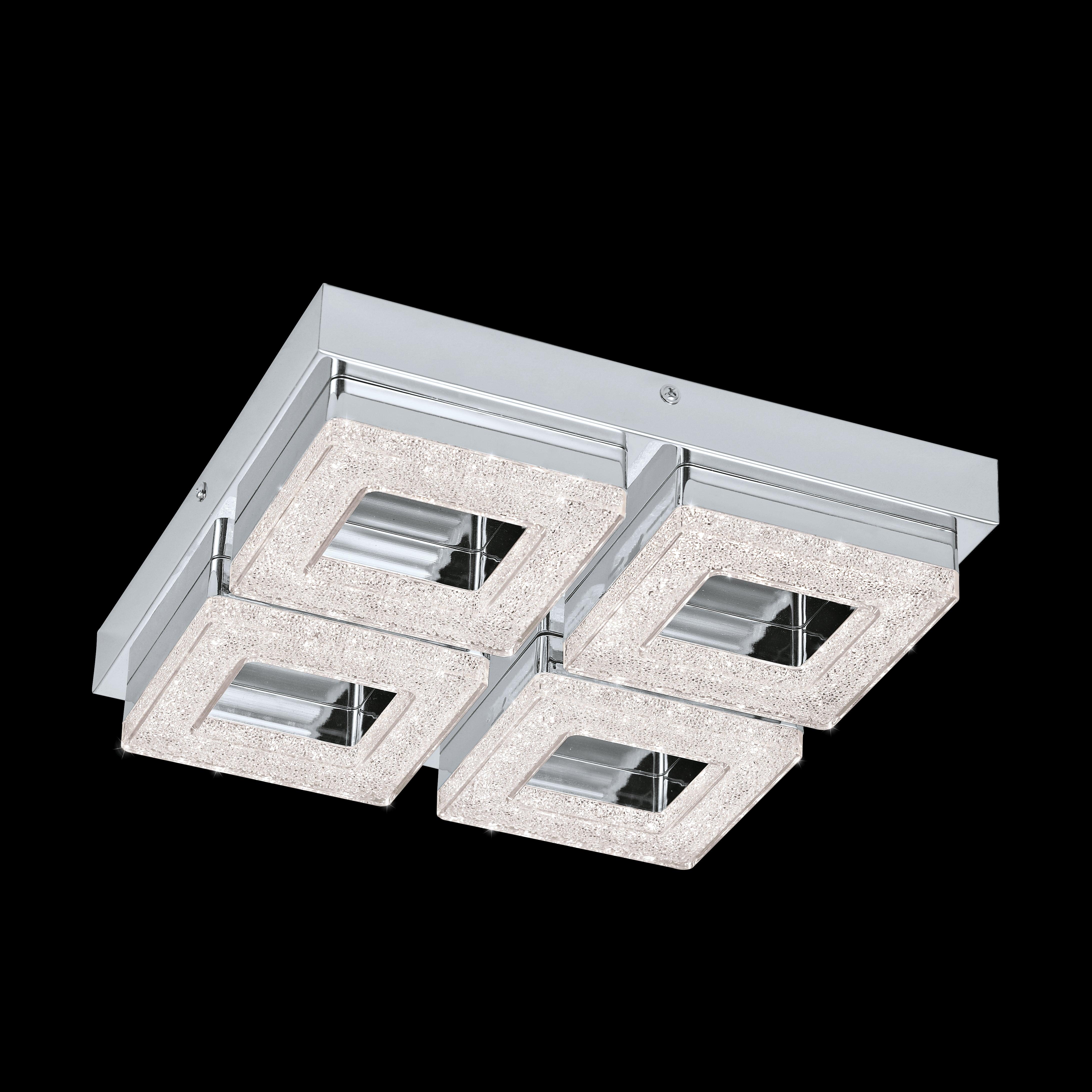Eglo Fradelo 4-Light LED Square Flush Mount Ceiling Light - Chrome & Glass Crystal Fixture for Bedroom, Kitchen, Dining Room, or Hallway Lighting
