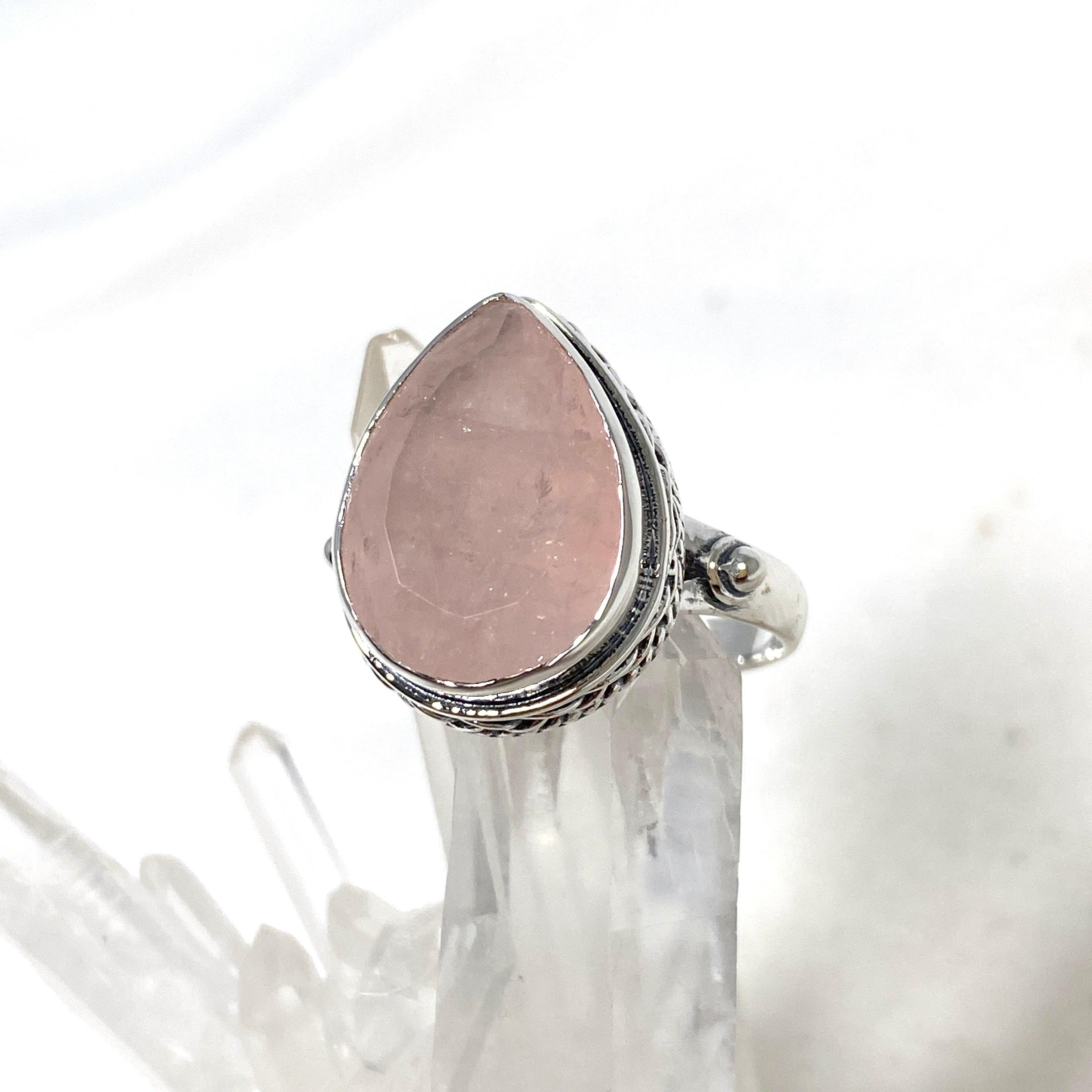 Rose Quartz Faceted Teardrop Ring in Sterling Silver - Elegant Jewelry for Women, Gift for Her, Valentine's Day Present, Wedding, Anniversary & Special Occasions