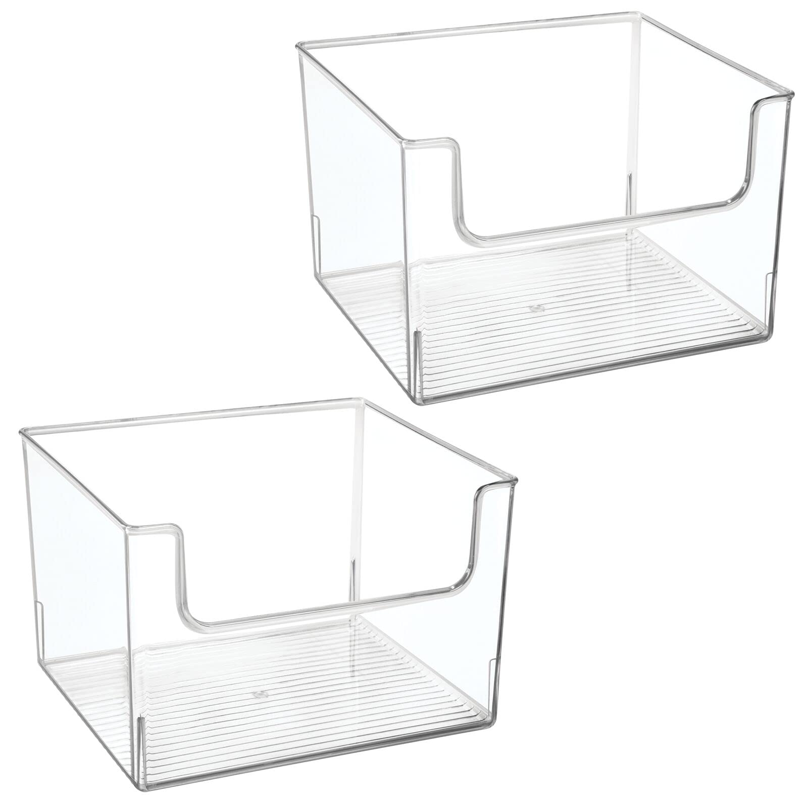 mDesign Modern Plastic Open Front Storage Organizer Bin Basket - 2 Pack Clear for Bathroom Vanity, Shelf, Cubby, Cabinet & Closet Organization - Perfect for Makeup, Toiletries & Small Item Storage - Ligne Collection