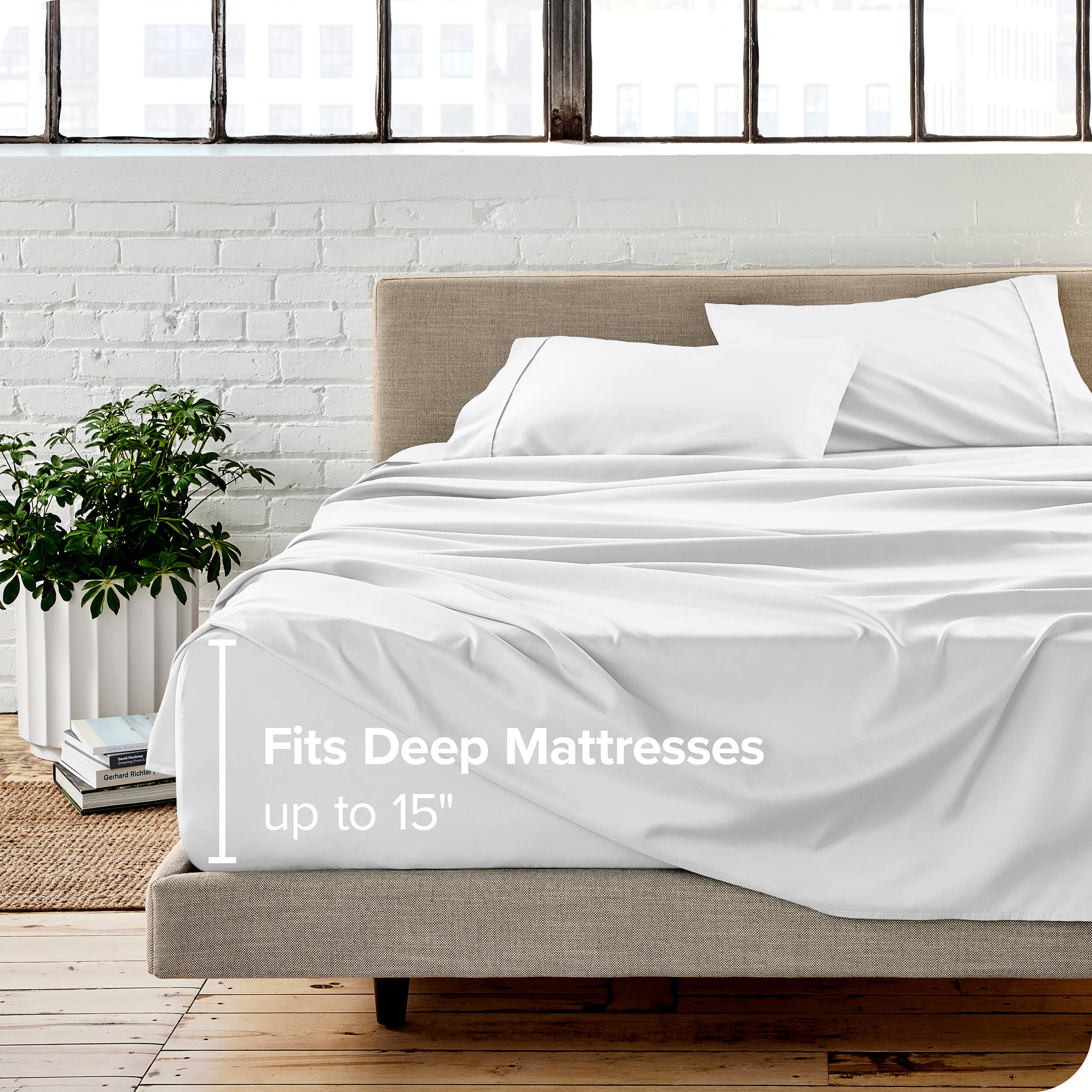 Bare Home 7-Piece Queen Bed-in-a-Bag Comforter Set with Sheets - Ultra Soft 1800 Premium Goose Down Alternative Bedding (Grid Grey/White Comforter + White Sheets) - Perfect for Master Bedroom, Guest Room & Cozy Home Decor