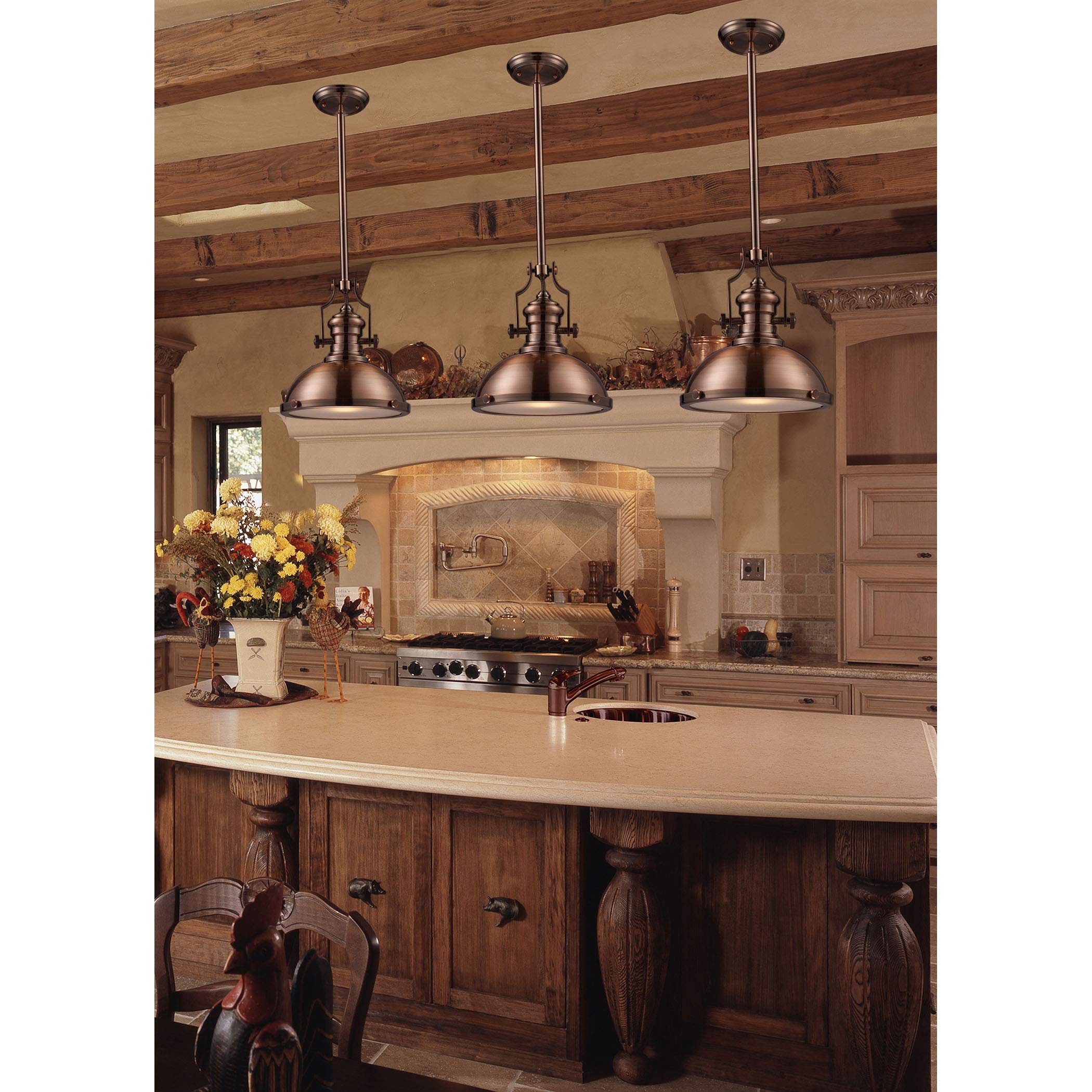 Elk Home Chadwick 1-Light Antique Copper Pendant with Frosted Glass Diffuser - Transitional Style Hanging Light Fixture for Dining Room, Kitchen Island or Entryway