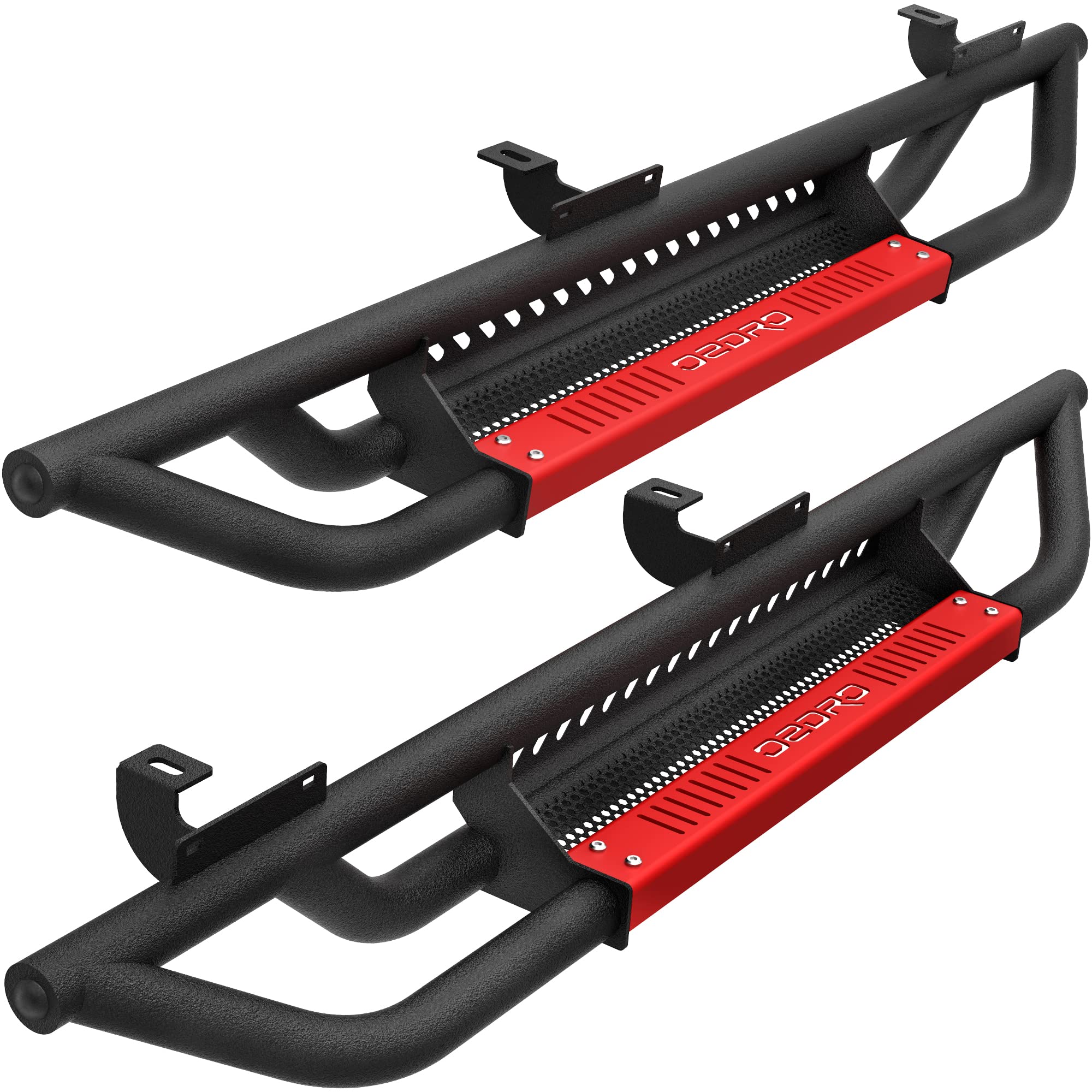 OEDRO 6 Inch Running Boards for 2007-2018 Jeep Wrangler JK 2 Door - Steel Drop Side Steps with Red Paintable Step Plates | Heavy Duty Nerf Bars for Off-Road Adventure & Daily Driving | Perfect for Trail Riding, Camping & Urban Commuting