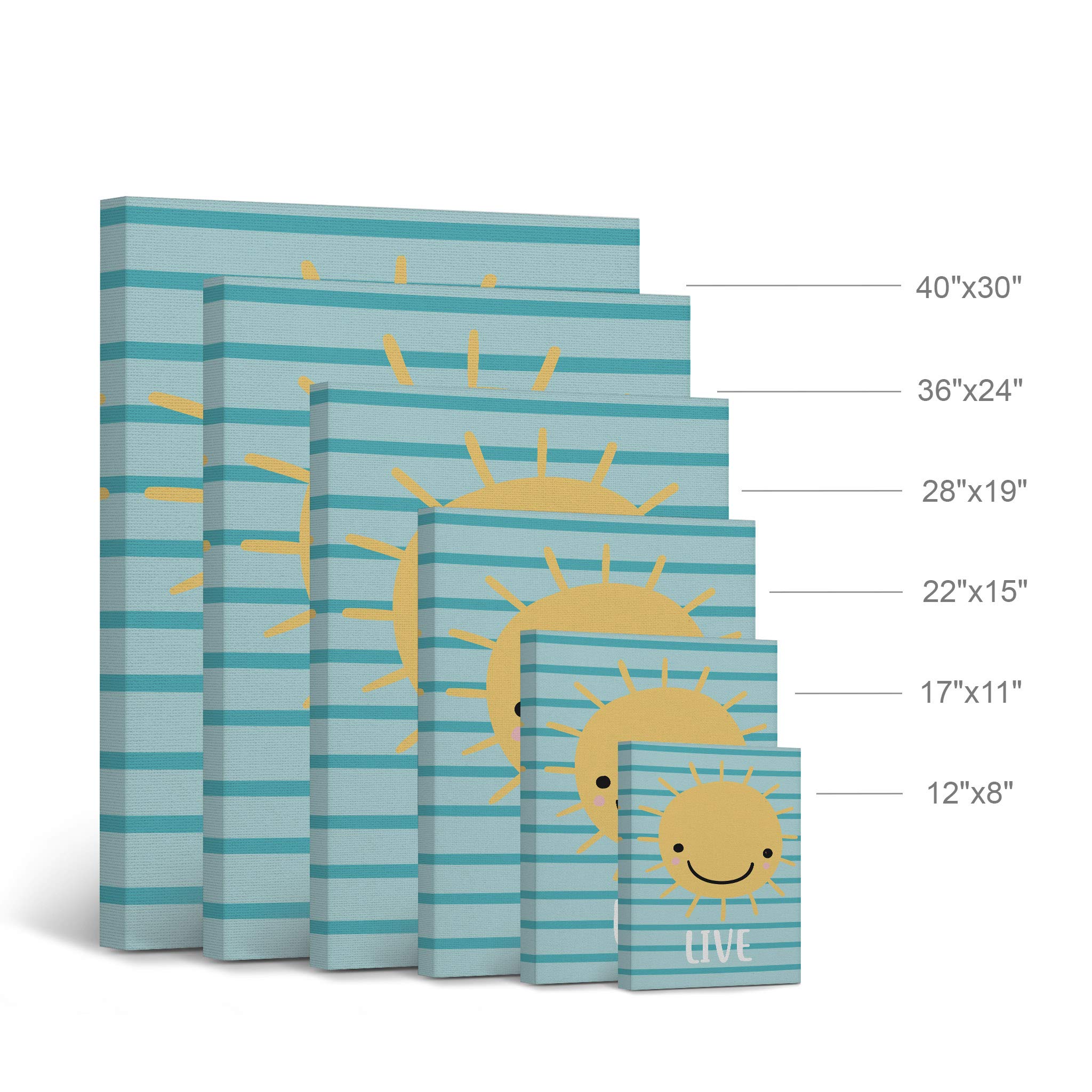 Smile Art Design Live Love Smile Lettering Blue Background 3 Piece Canvas Print Set - Kids Room Decor Wall Art for Baby Boy & Girl Nursery - Ready to Hang Made in USA (36x24 x3) - Perfect for Bedroom, Playroom & Nursery Decor