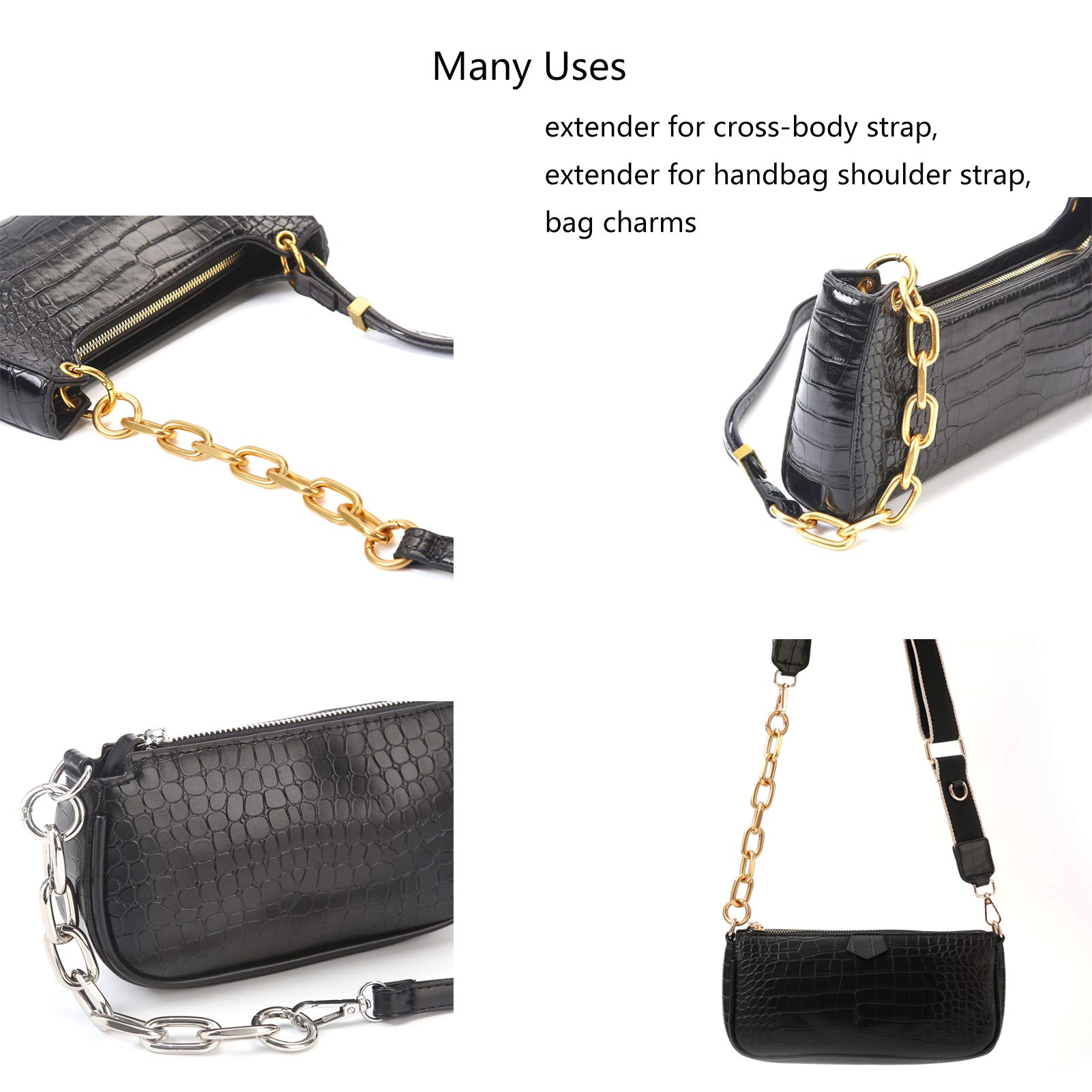 Fashionable Large Metal Cross-Body Purse Strap Extender - Adjustable Handbag Shoulder Strap Extension with Decorative Charms (Light Gold) | Perfect for Purses, Totes & Shoulder Bags | Ideal for Travel, Shopping & Everyday Use