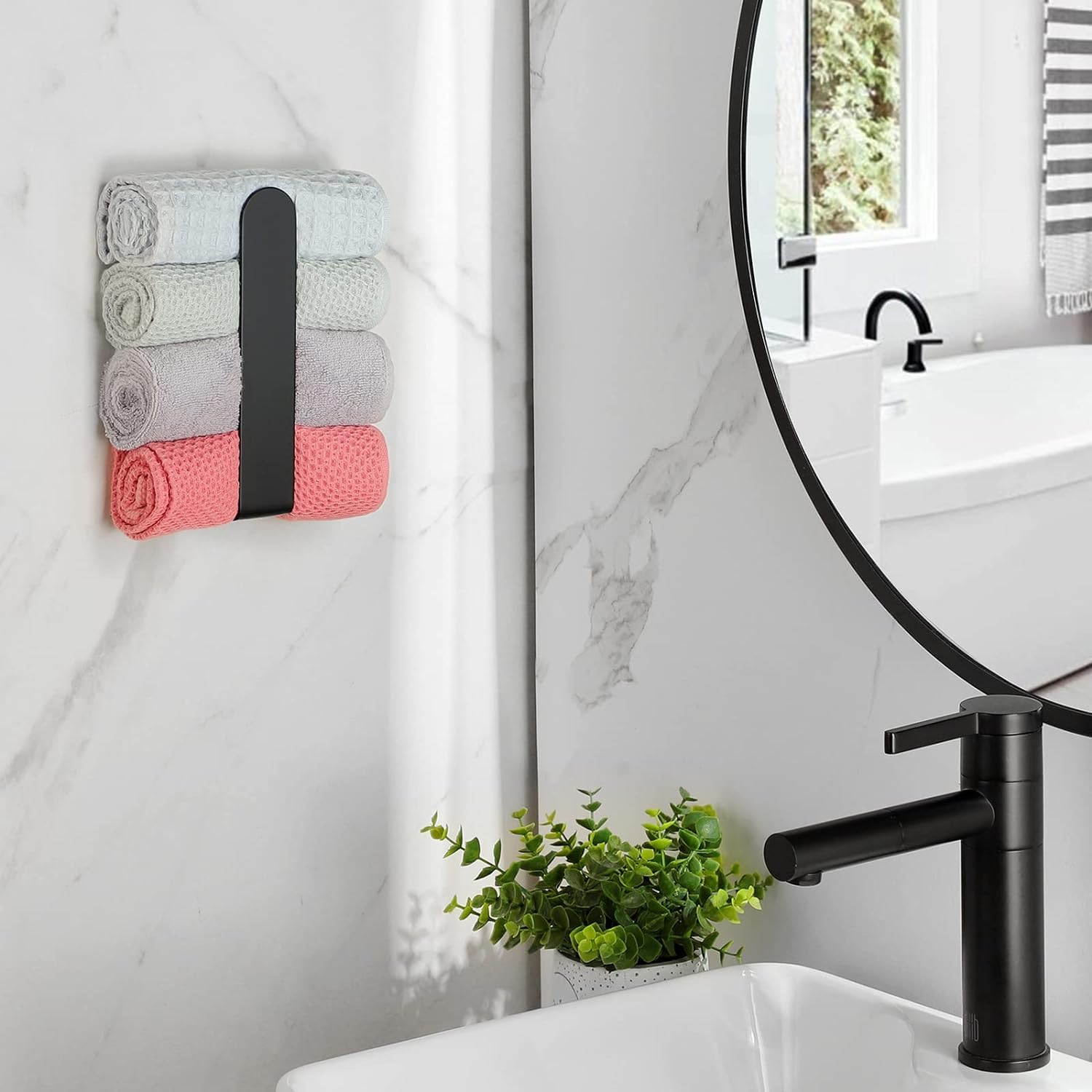 Taozun Black Self-Adhesive Stainless Steel Towel Holder Bar - 2 Pack Bathroom & Kitchen Towel Rack for Hand, Dish, and Tea Towels - Perfect for Small Spaces, Apartments, and RVs