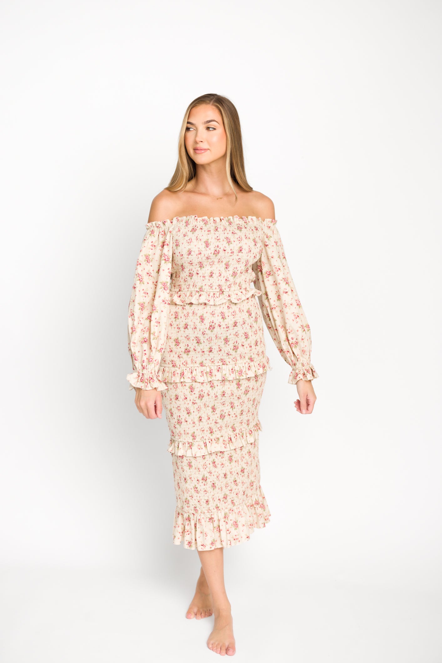 Lila Floral Printed Smocked Midi Dress - Pink Maternity Dress for Pregnancy, Bump Friendly, Summer Casual Wear, Baby Shower & Photoshoot Outfit