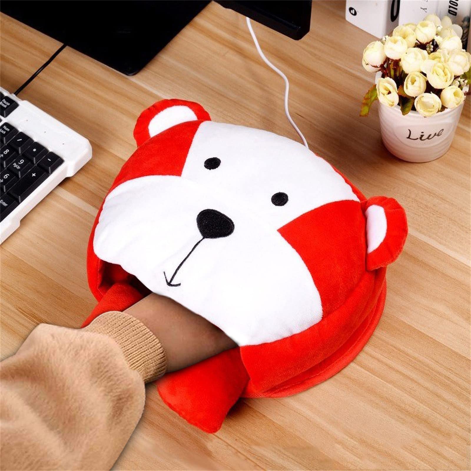 SKNG USB Heated Computer Mouse Pad - Electric Hand Warmer for Office Workers, Men & Women - Ergonomic & Comfortable for Cold Weather (Red) - Perfect for Winter Work, Gaming & Typing