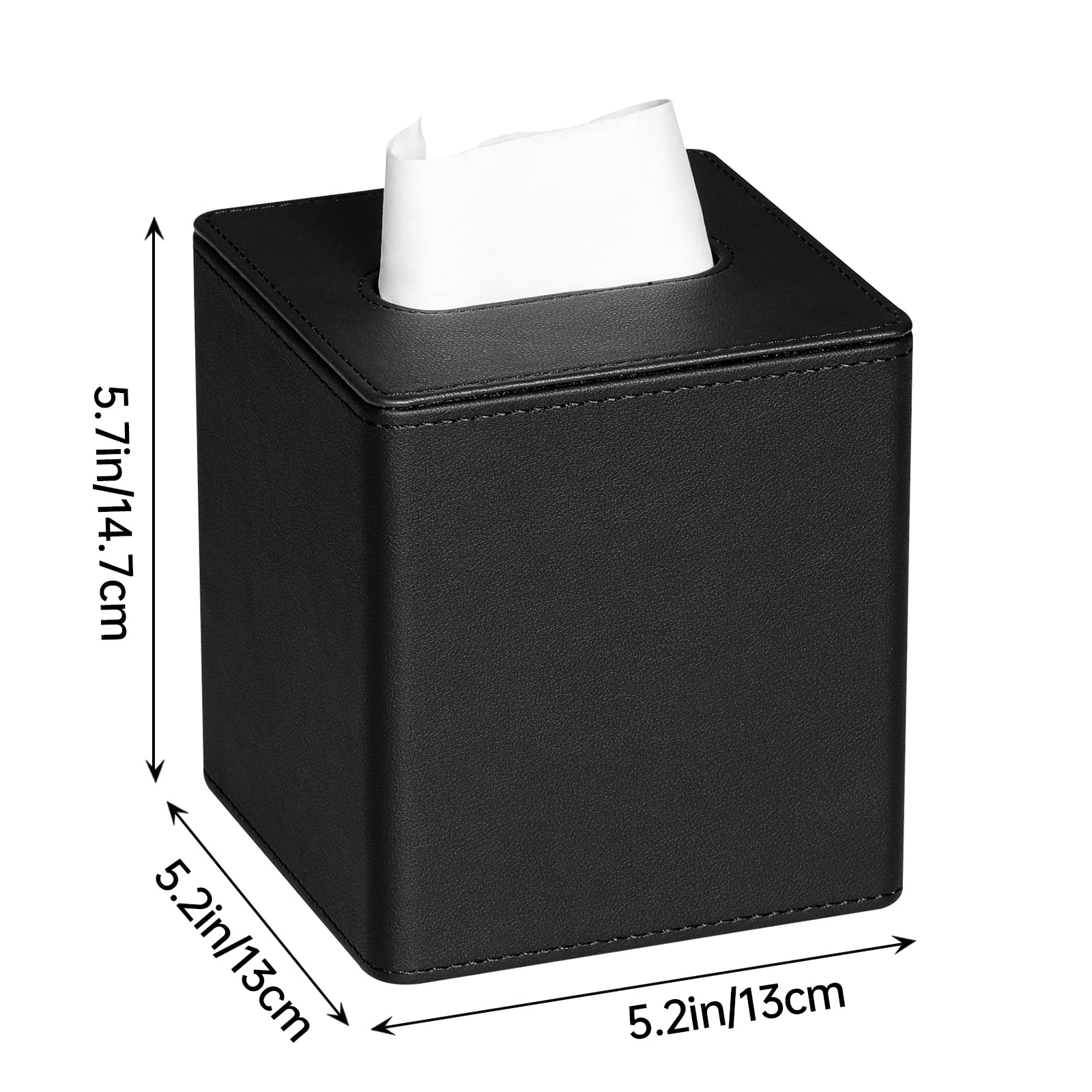Premium PU Leather Square Tissue Box Cover with Magnetic Closure - Elegant Black Home Decor for Living Room, Bedroom & Office