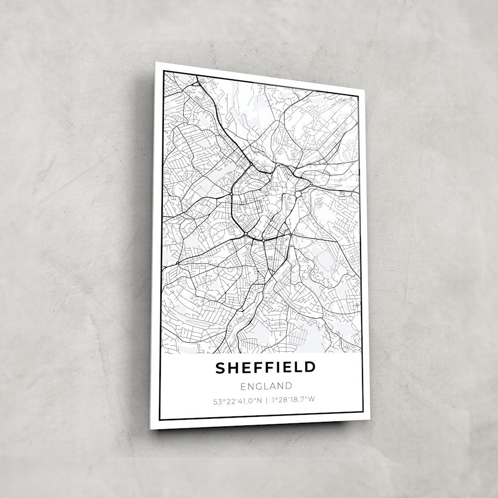 Sheffield Map Glass Wall Art - Vintage Style Framed Home Decor for Living Room, Office & Gifts - Perfect for Map Lovers & Travel Enthusiasts