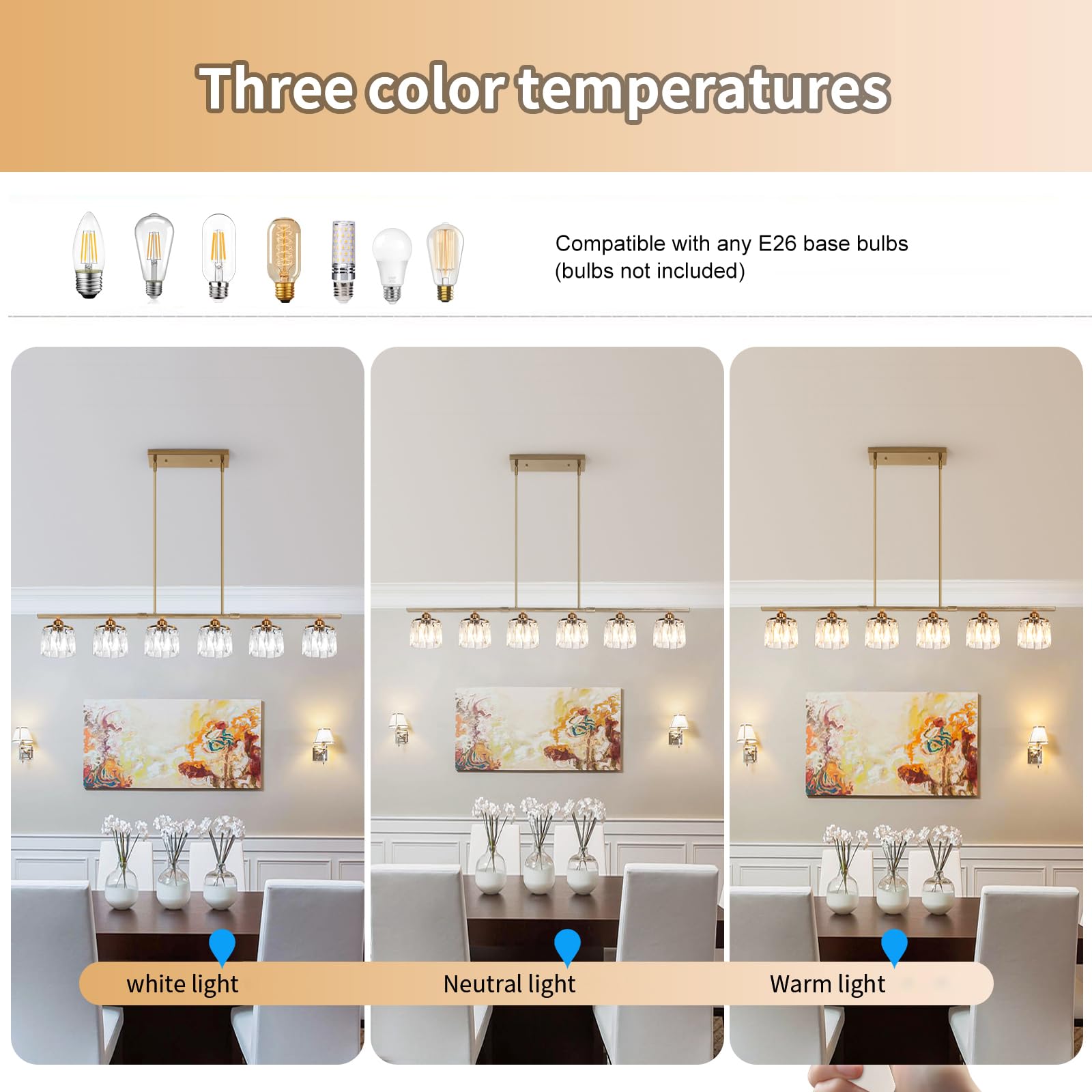 Modern Adjustable Brass Chandelier with Crystal Shade - 6-Light Linear Ceiling Pendant for Dining Room & Kitchen (48