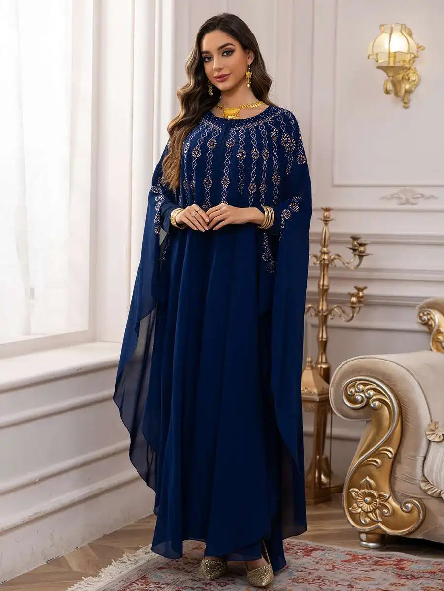 2-Piece Chiffon Caftan Dress Set with Detachable Cloak & Lining - Elegant Boho Maxi Dress for Beach, Pool Party & Summer Vacation #25448