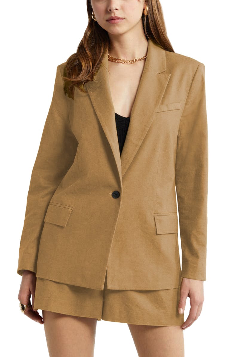 2 Piece Women's Summer Linen Suit Set - Slim Fit Single Button Blazer & Shorts for Office, Beach & Casual Outings