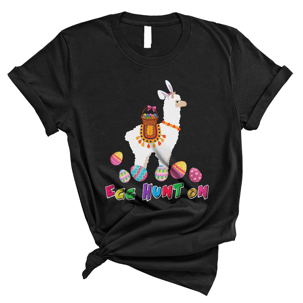 Easter Bunny Llama T-Shirt with Egg Basket - Cute Happy Easter Day Unisex Gift for Egg Hunt Lovers - Perfect for Easter Celebrations, Family Gatherings & Spring Festivals