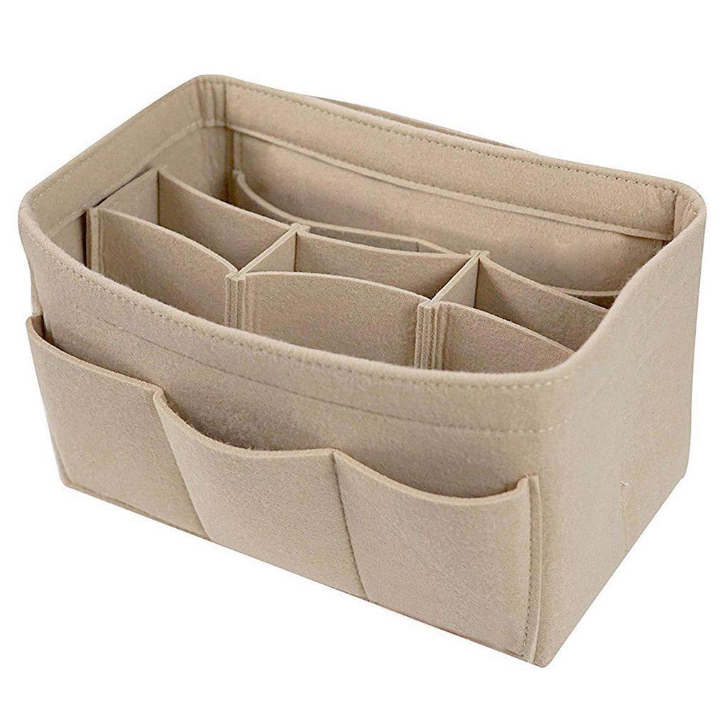 Multi-Pocket Felt Handbag Organizer with Zipper - Cosmetic Makeup Travel Purse Insert for Women | Perfect for Tote Bags, Backpacks & Suitcases