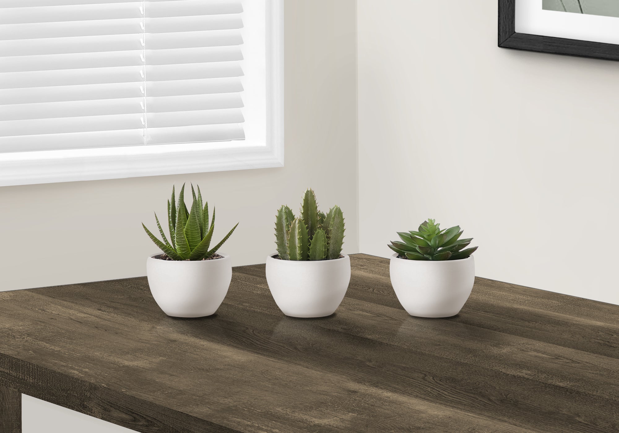 6 Tall Artificial Succulent Plants Set of 3 in White Pots - Faux Indoor Greenery Decor for Home Office, Living Room, and Shelf Styling