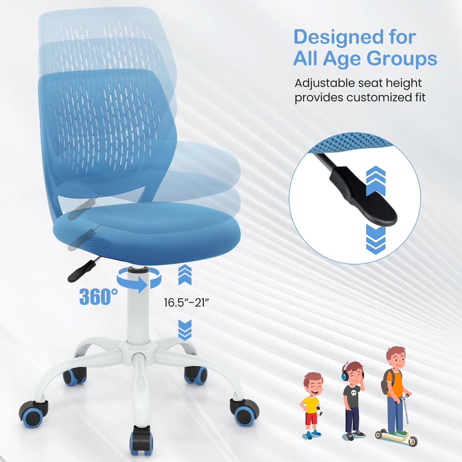 Giantex Adjustable Kids Desk Chair - Ergonomic Study Chair for Children with Height Adjustment, Lumbar Support & Swivel Base - Perfect for Home Schooling, Online Learning & Computer Work (Blue)