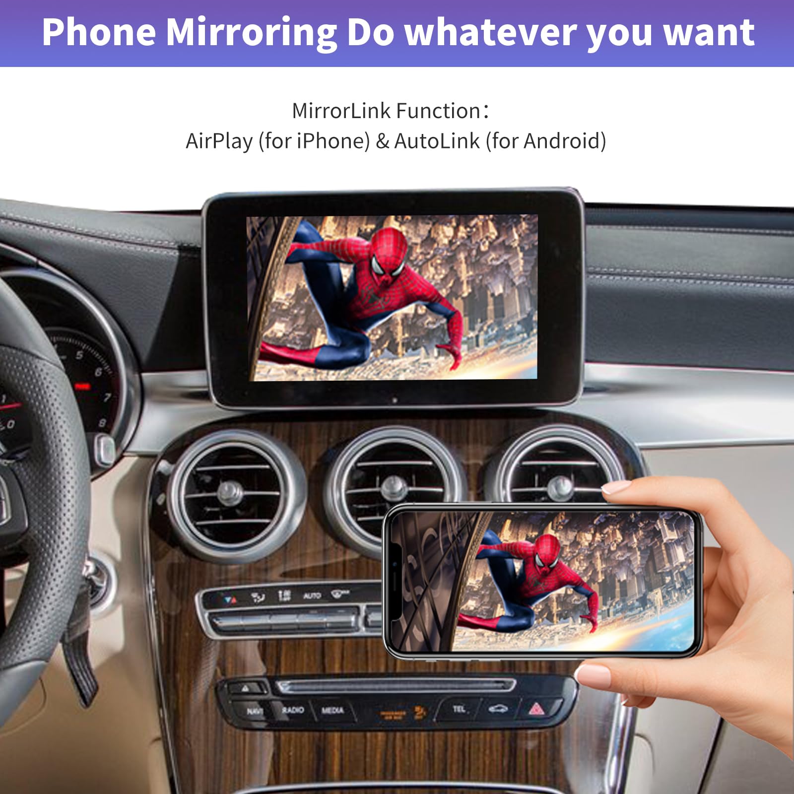Wireless CarPlay & Android Auto Adapter for Mercedes Benz B/C/E/G/S/V/GLC/CLA/GLA/GLE/GLS Class 2015-2018 with NTG5.0 - CarPlay Retrofit Kit, MirrorLink & Backup Camera Support - Perfect for Hands-Free Navigation & Entertainment While Driving