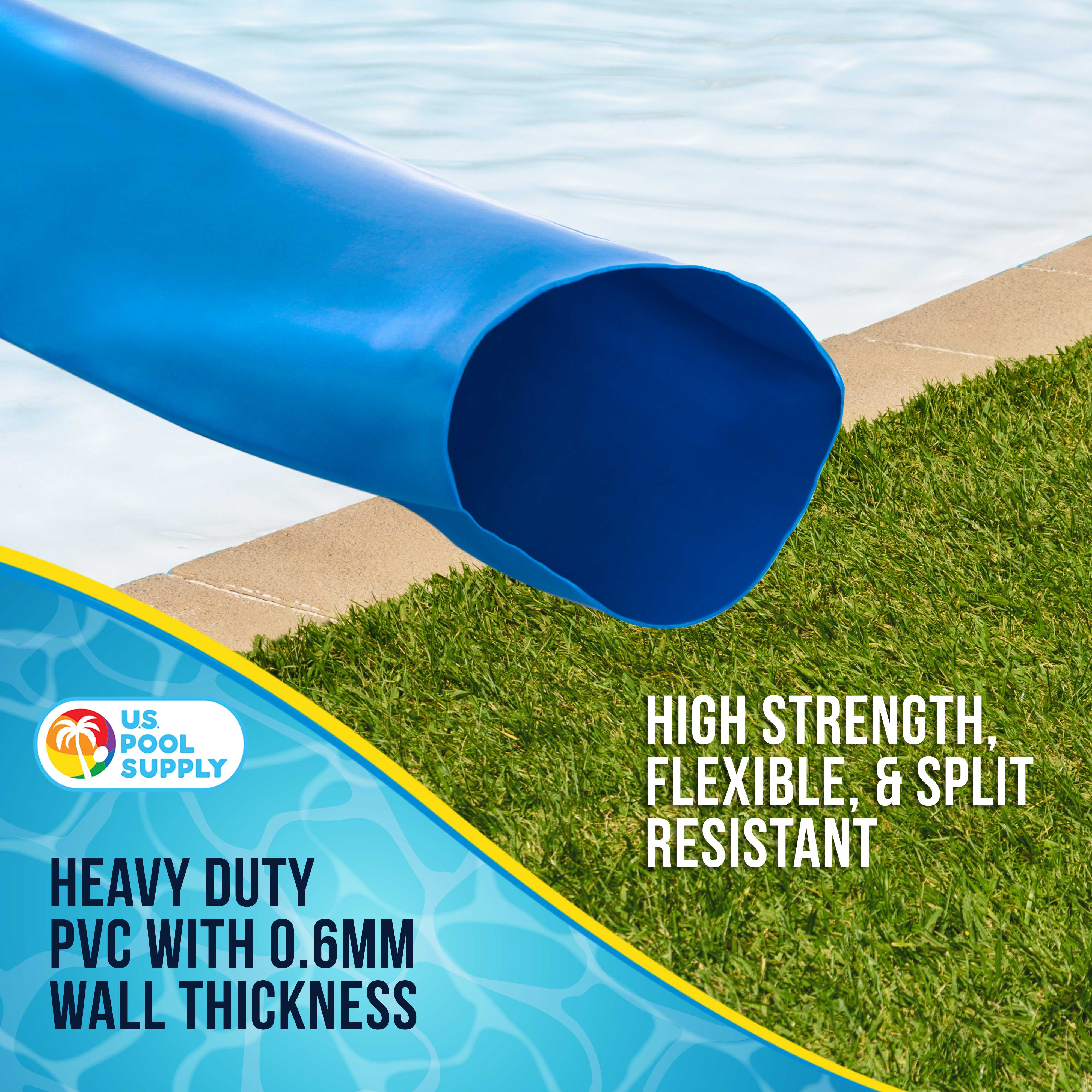 U.S. Pool Supply® 1.5 Inch x 100 Foot Heavy Duty Blue Swimming Pool Backwash Hose with Hose Clamp - Durable Pool Maintenance Hose for Efficient Water Drainage and Backwashing