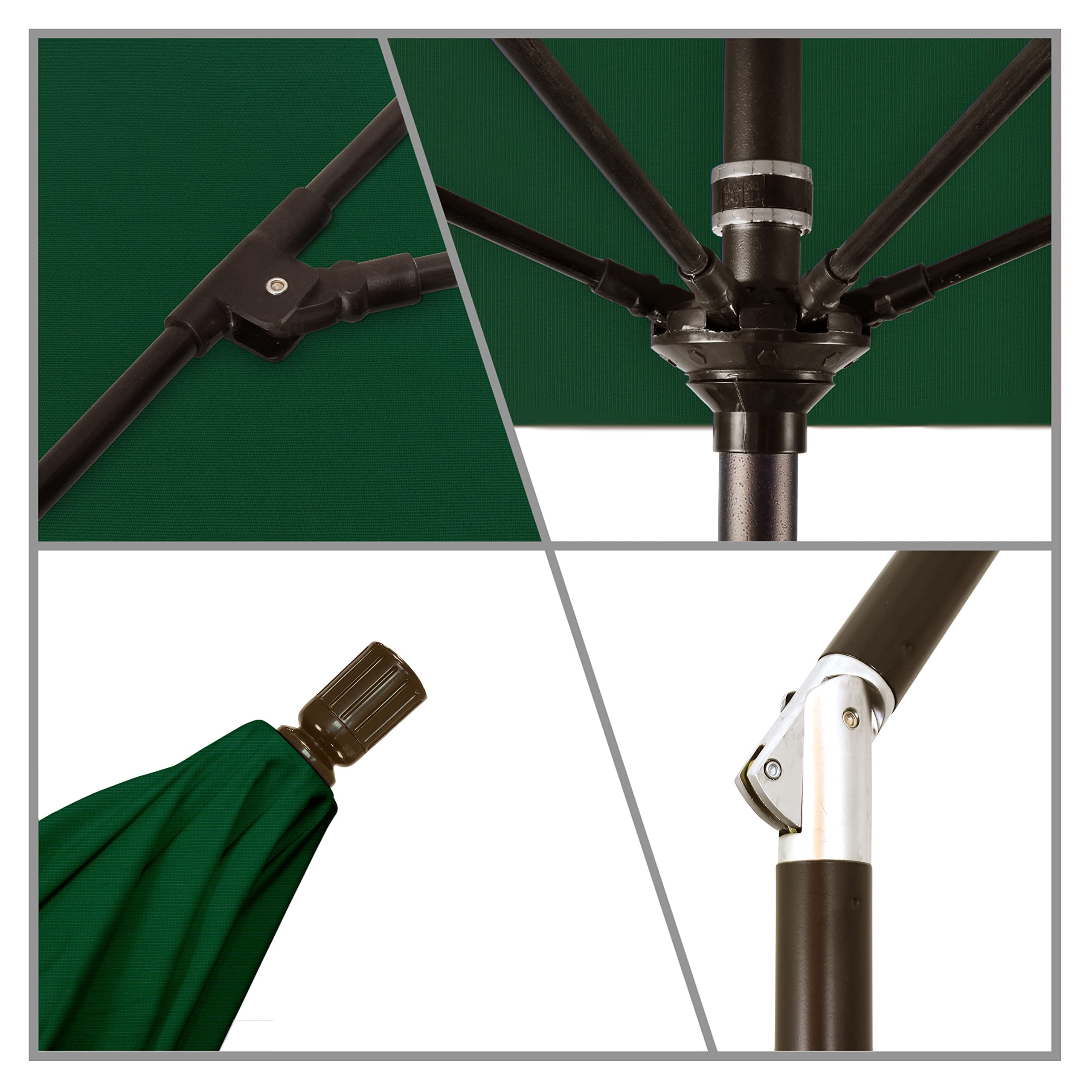 7.5' Round Patio Umbrella with Crank Lift & Tilt - Aluminum Pole & Fiberglass Ribs - Bronze Finish & Sunbrella Forest Green Fabric - Perfect for Poolside, Garden, and Outdoor Dining Areas