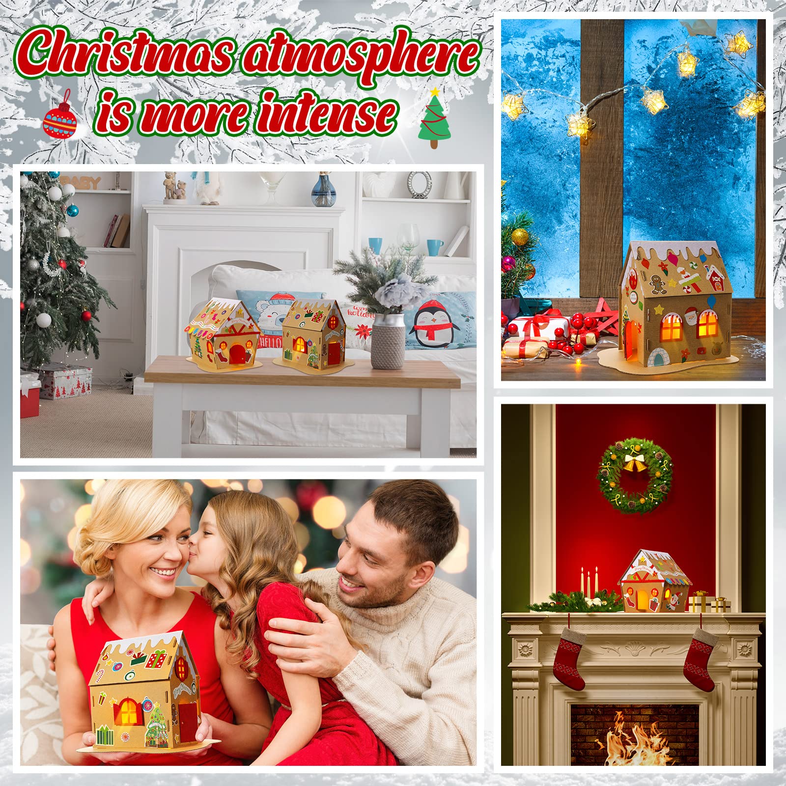 3 Sets Christmas Gingerbread House Kit for Kids - DIY Holiday Craft with Cardboard House Decorations - Perfect for Christmas Party Activities, Family Bonding & Classroom Projects
