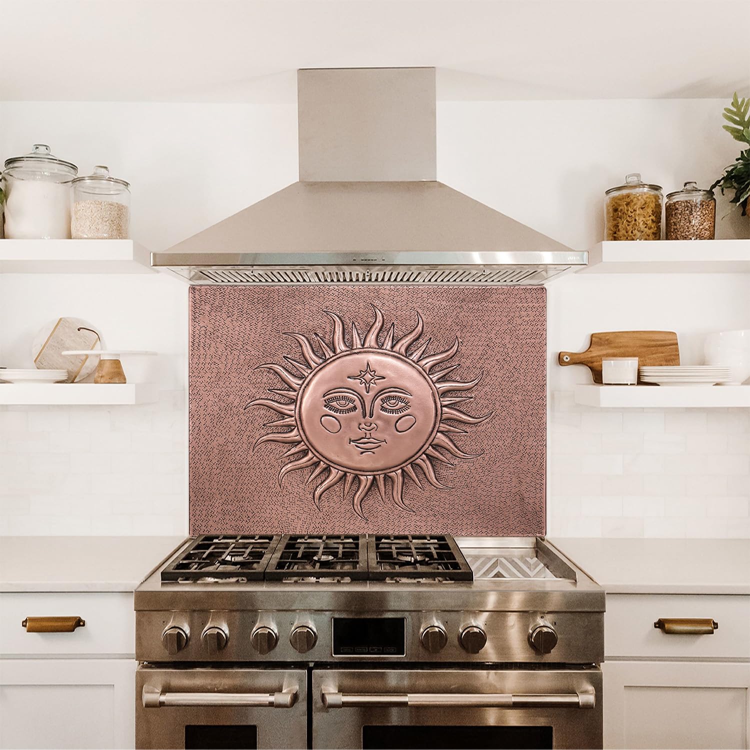Handmade Copper Backsplash Tile - Sun with Face Design - Custom Kitchen Backsplash Panel for Indoor & Outdoor Wall Decor | Durable & Stylish for Home, Restaurant, or Cafe Use