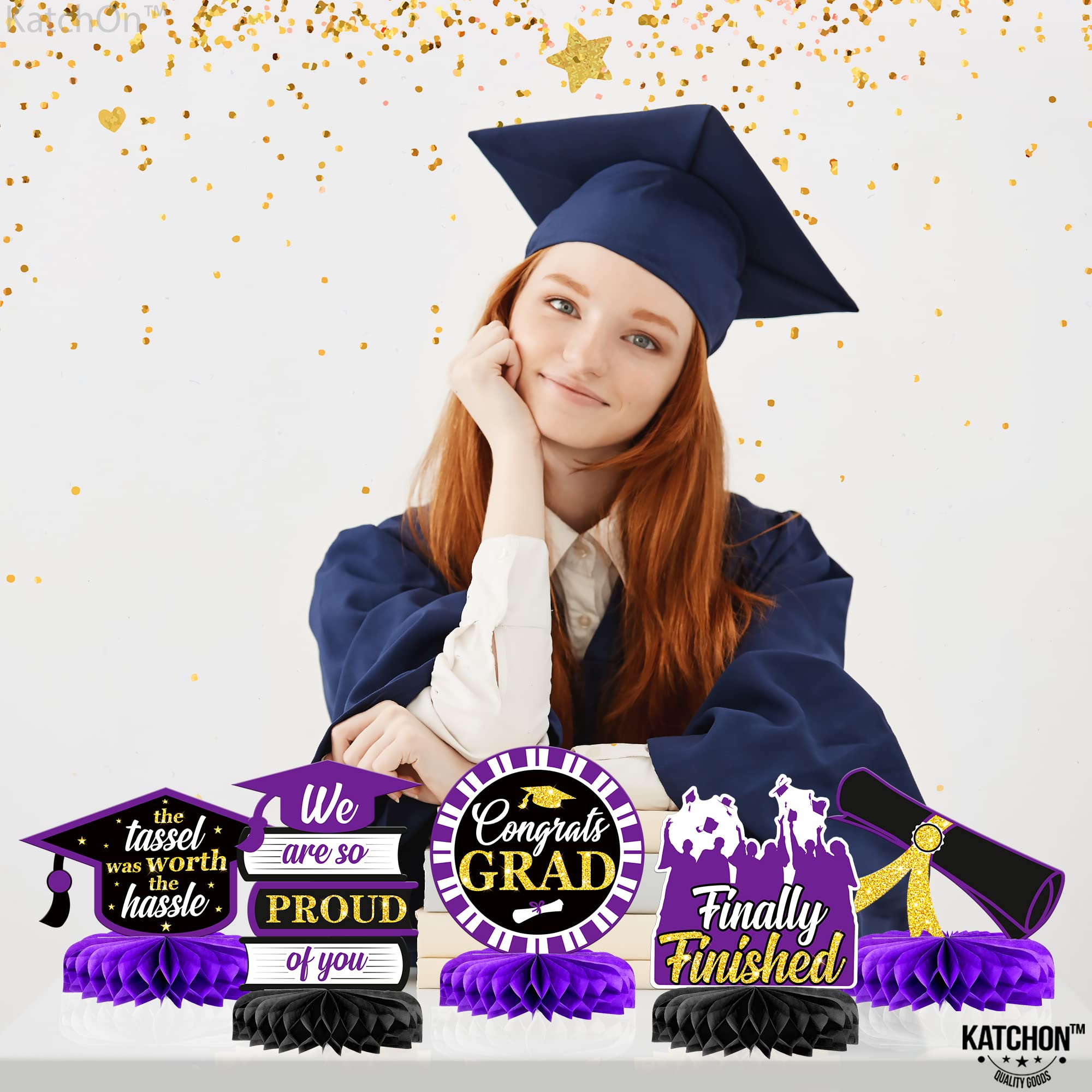 KatchOn Purple Graduation Honeycomb Centerpieces 2025 - Pack of 9 | Class of 2025 Graduation Table Decorations for Party, Ceremony & School Events - Perfect for Graduation Centerpieces Decor