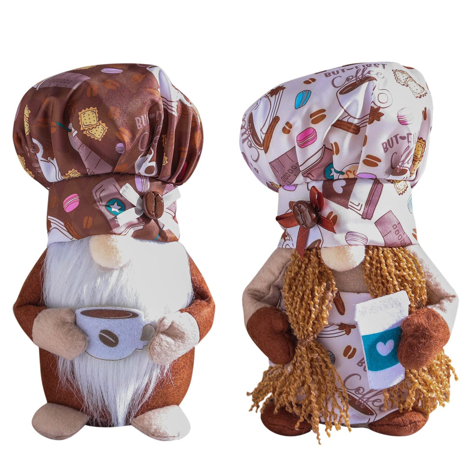 Syneyper Plush Gnomes Doll Set - 2PC Chef Gnome Figurines for Coffee Table, Bar & Bike Decor - Cute Dwarf Gnome Ornaments for Home, Office & Cafe Accessories (Multicolor, One Size)
