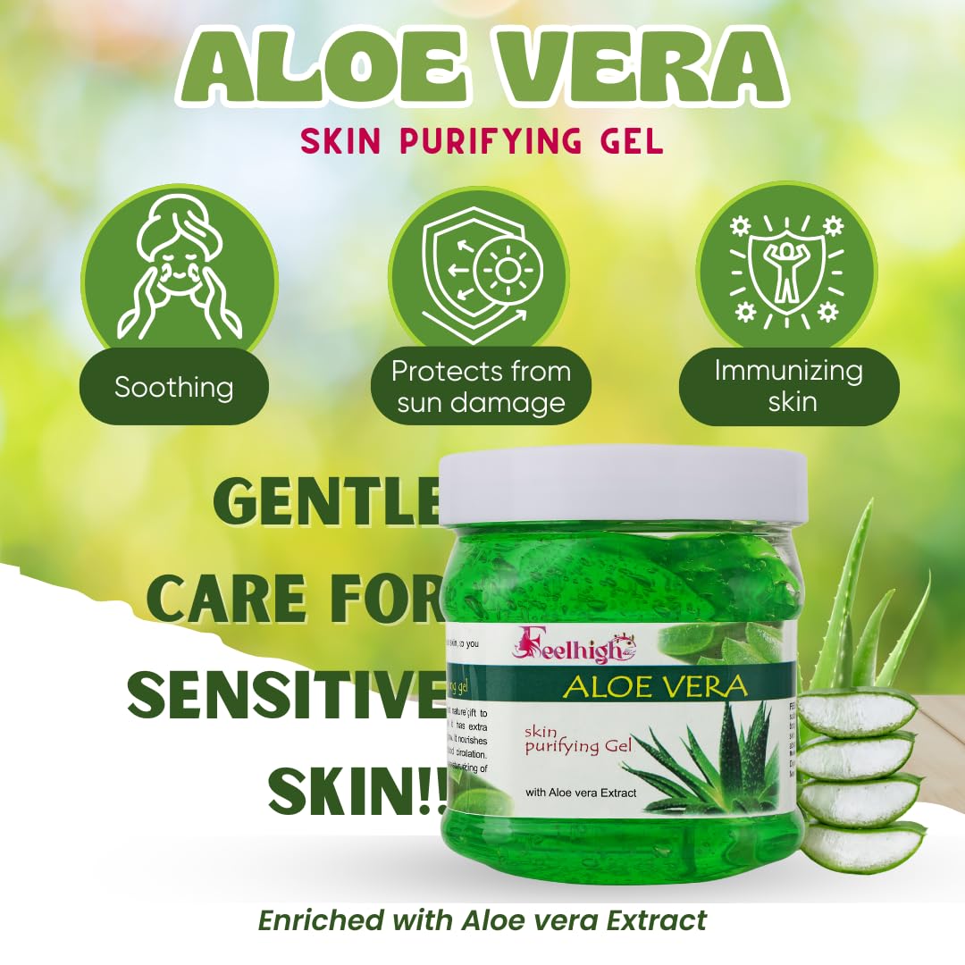 Feelhigh Aloe Vera Skin Purifying Gel - Hydrating Face Moisturizer for Acne, Glowing & Radiant Skin, Soothes Itchy & Irritated Skin | Perfect for Daily Skincare, Sunburn Relief & Post-Shave Care