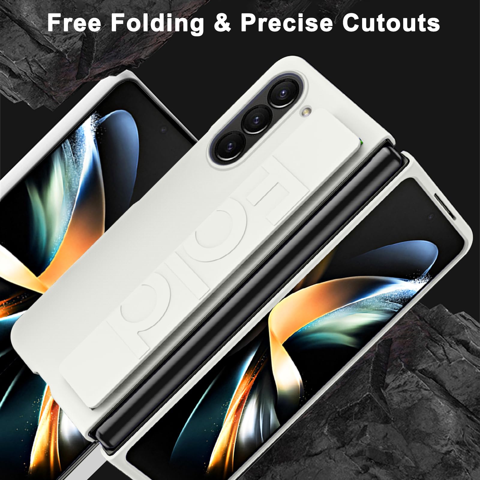 Premium Samsung Galaxy Z Fold 5 Case with Hand Strap - Shockproof, Anti-Scratch PC Protective Cover (White) for Men & Women | Perfect for Work, Travel & Everyday Protection