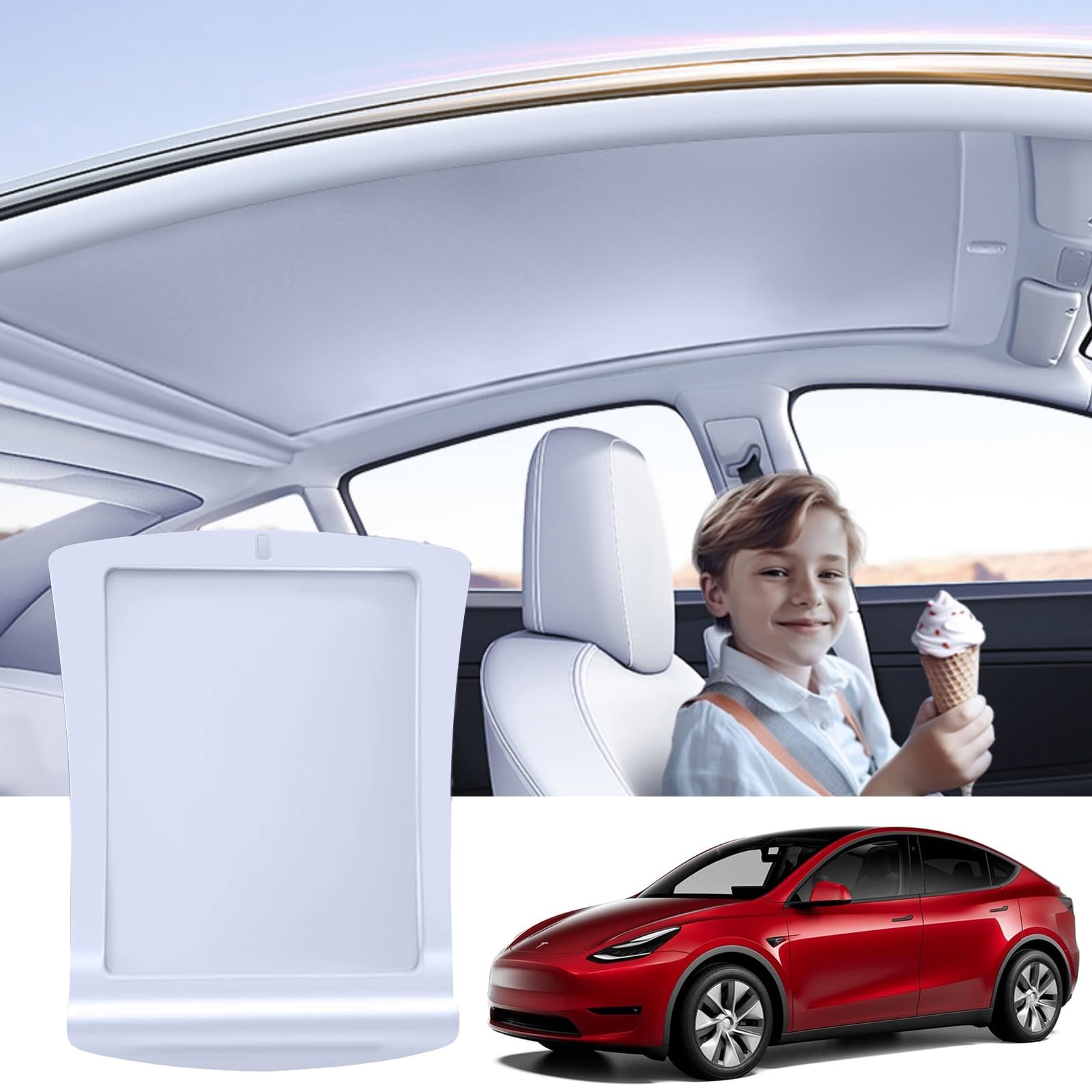 Premium Retractable Electric Sunshade Roof for Tesla Model Y (2019-2024) - 5-Layer 99.9% UV Protection, Heat Insulation, Hidden Wires - Interior Gray - Perfect for Summer Driving & UV Protection