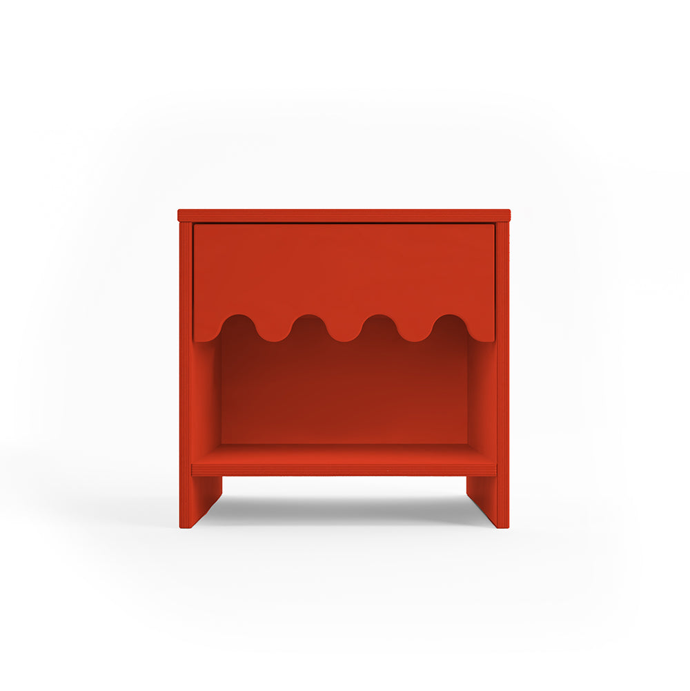 Oeuf Kids Moss Tomato Nightstand - Modern Wooden Bedside Table for Children's Room, Nursery, and Toddler Bedside Storage