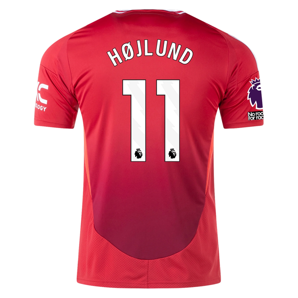 Adidas Manchester United Rasmus Højlund Home Jersey 2024/25 - Authentic EPL Football Shirt with No Room For Racism Patch (MUFC Red) - Perfect for Matchdays, Fan Events & Soccer Enthusiasts
