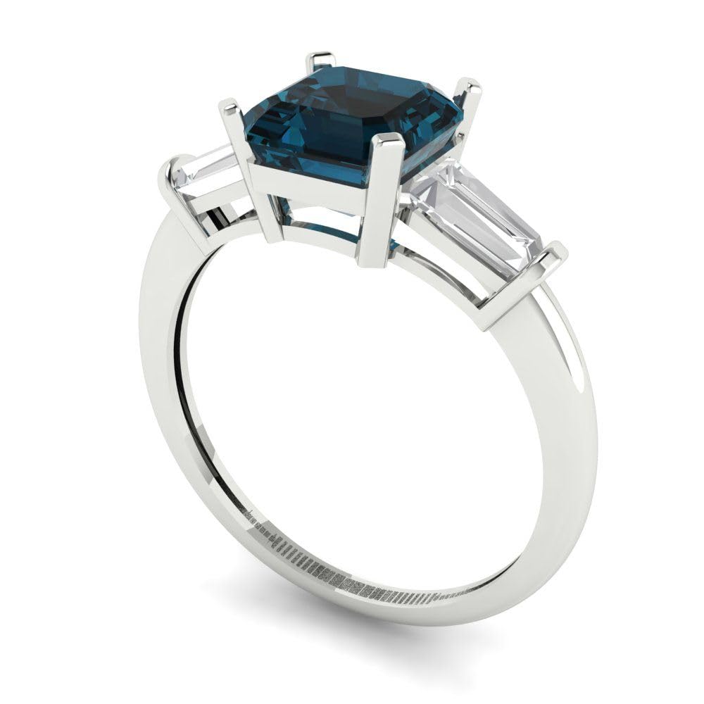 1.62ct Square Emerald Cut 3-Stone Solitaire Natural London Blue Topaz Engagement Ring in 14K White Gold - Perfect for Anniversary, Bridal & Wedding Proposals