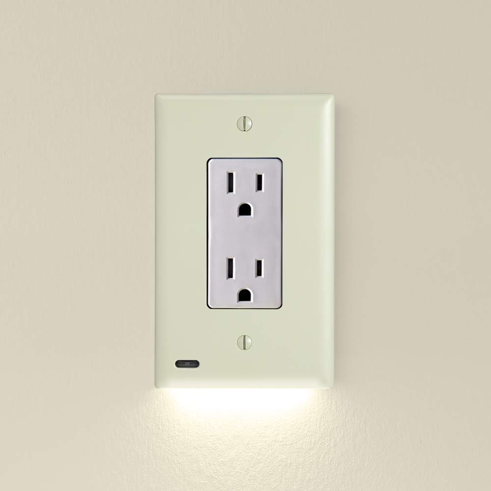 6 Pack SnapPower GuideLight 2 LED Outlet Wall Plate with Automatic On/Off Sensor - Standard Decor Night Light (Ivory) - Perfect for Hallways, Bedrooms & Bathrooms
