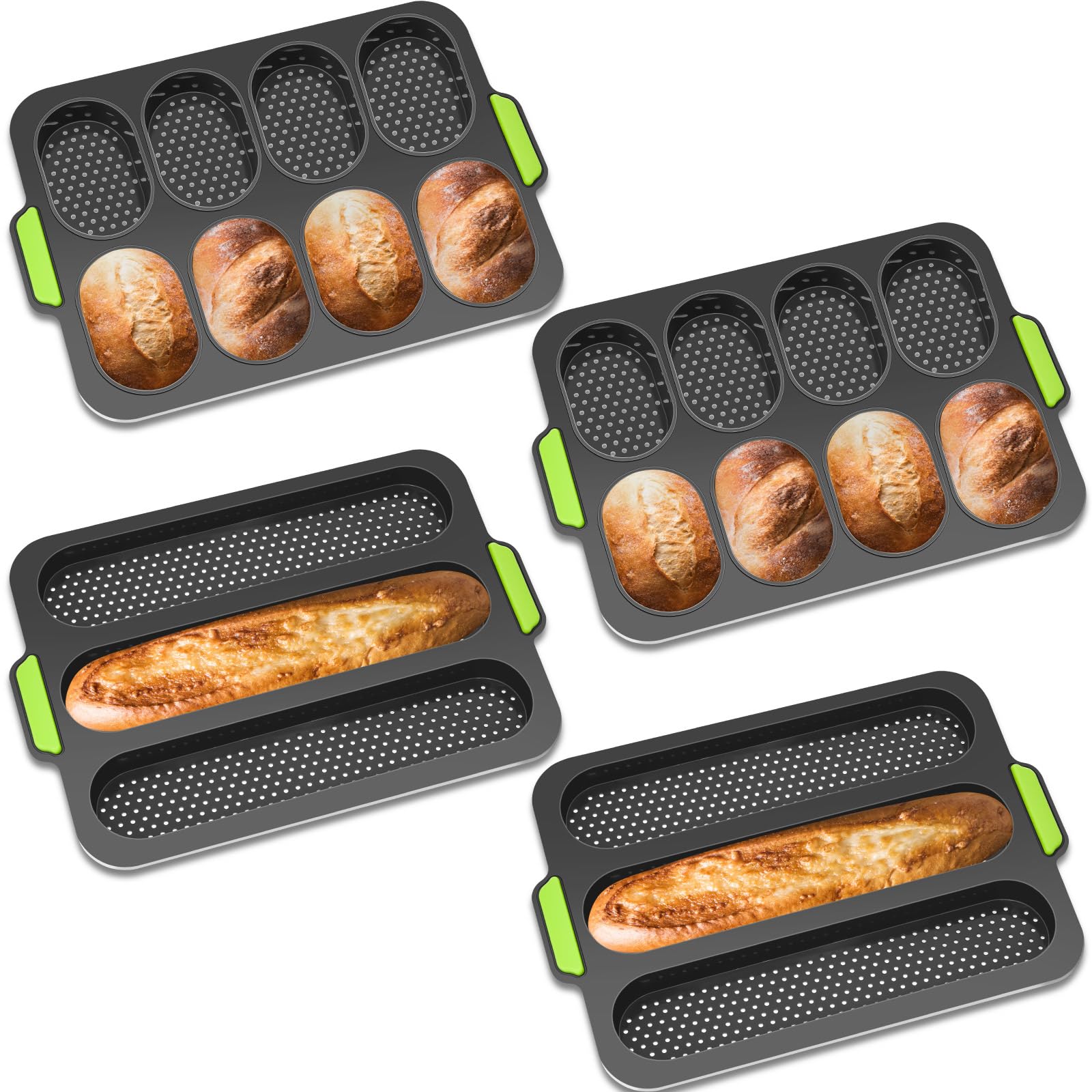 4-Piece Silicone Baguette Pan Set - Nonstick Perforated Bread Mold with 8 Gutters & 3-Wave Design for Perfect French Bread | Oven-Safe Baking Tray for Homemade Loaves, Toast & Artisan Bakers | Ideal for Home Kitchens, Bakeries & Cooking Enthusiasts