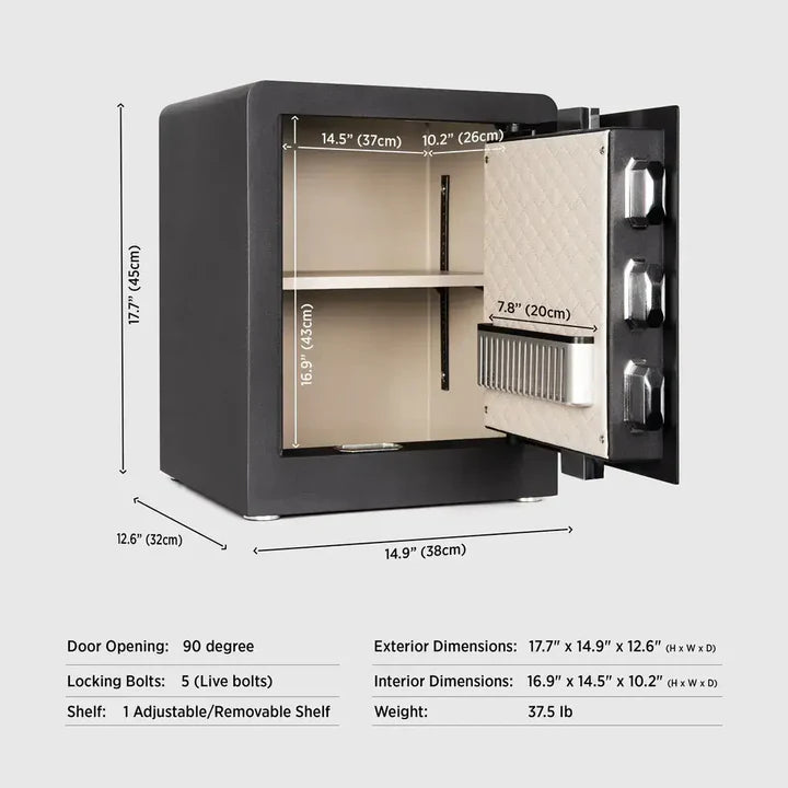 IslandSafe CBE45 BLK Biometric Fingerprint Security Safe Box for Home & Office - Secure Cash, Jewelry, Documents & Valuables - Quick Access Digital Lock with Key Backup