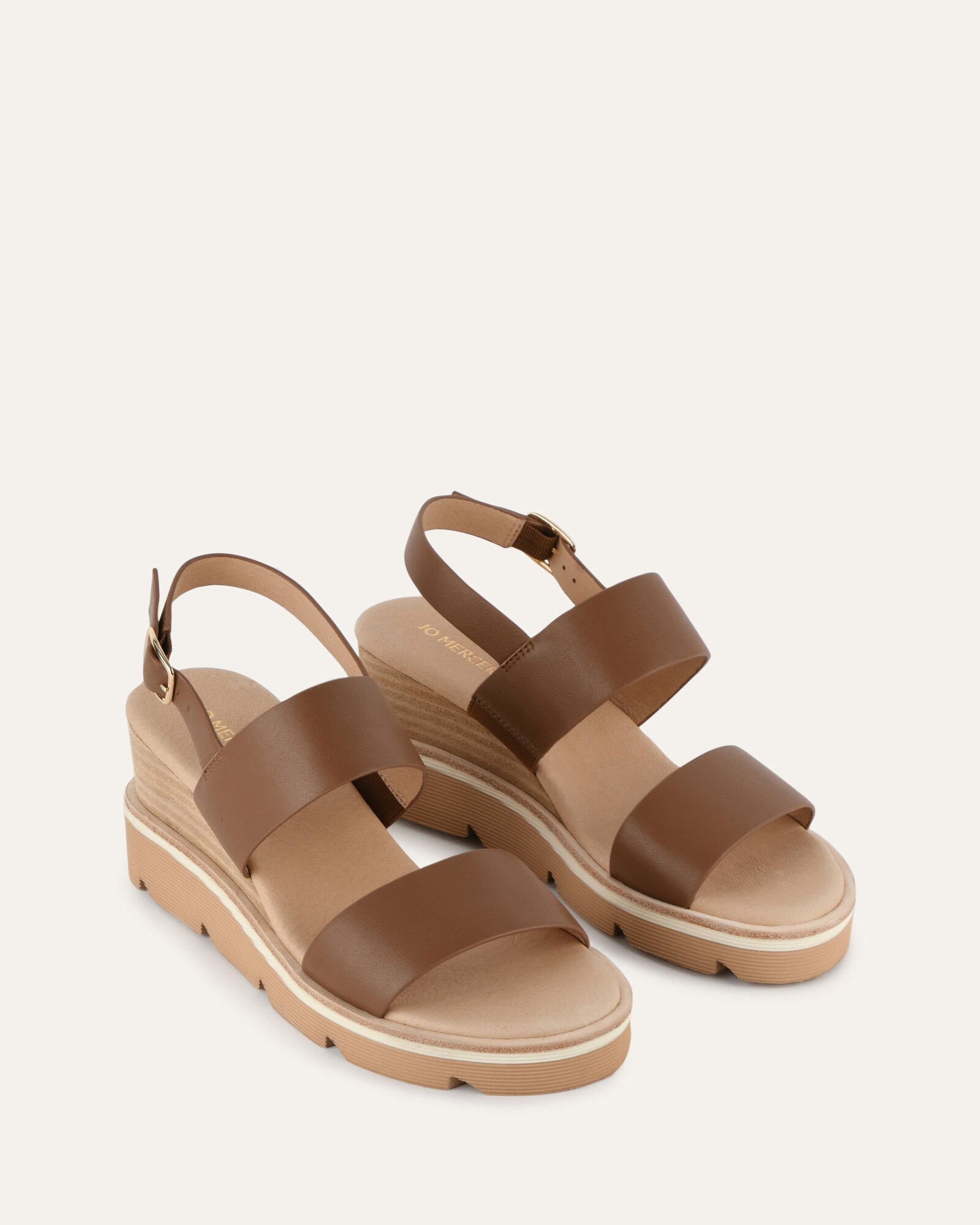 KINNEY Women's Leather Wedge Sandals in Dark Tan - Comfortable Casual Shoes for Summer, Beach, and Outdoor Walking