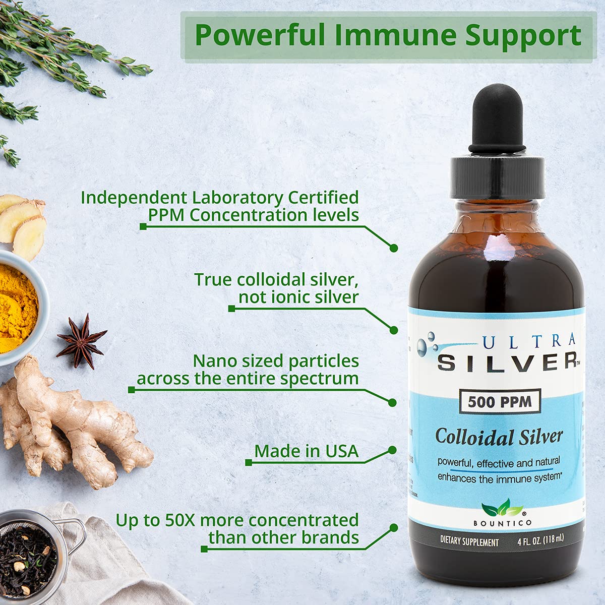 Ultra Silver® Colloidal Silver Supplement | 10,000 PPM, 8 Oz (236mL) in 2 Glass Bottles with Dropper | Immune Support Mineral Supplement | for Daily Wellness & First Aid Use