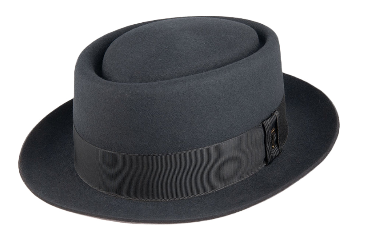 Premium Rabbit Fur Pork Pie Hat for Men & Women - Dark Grey Vintage Style Fedora - Perfect for Winter Fashion, Outdoor Events & Cosplay